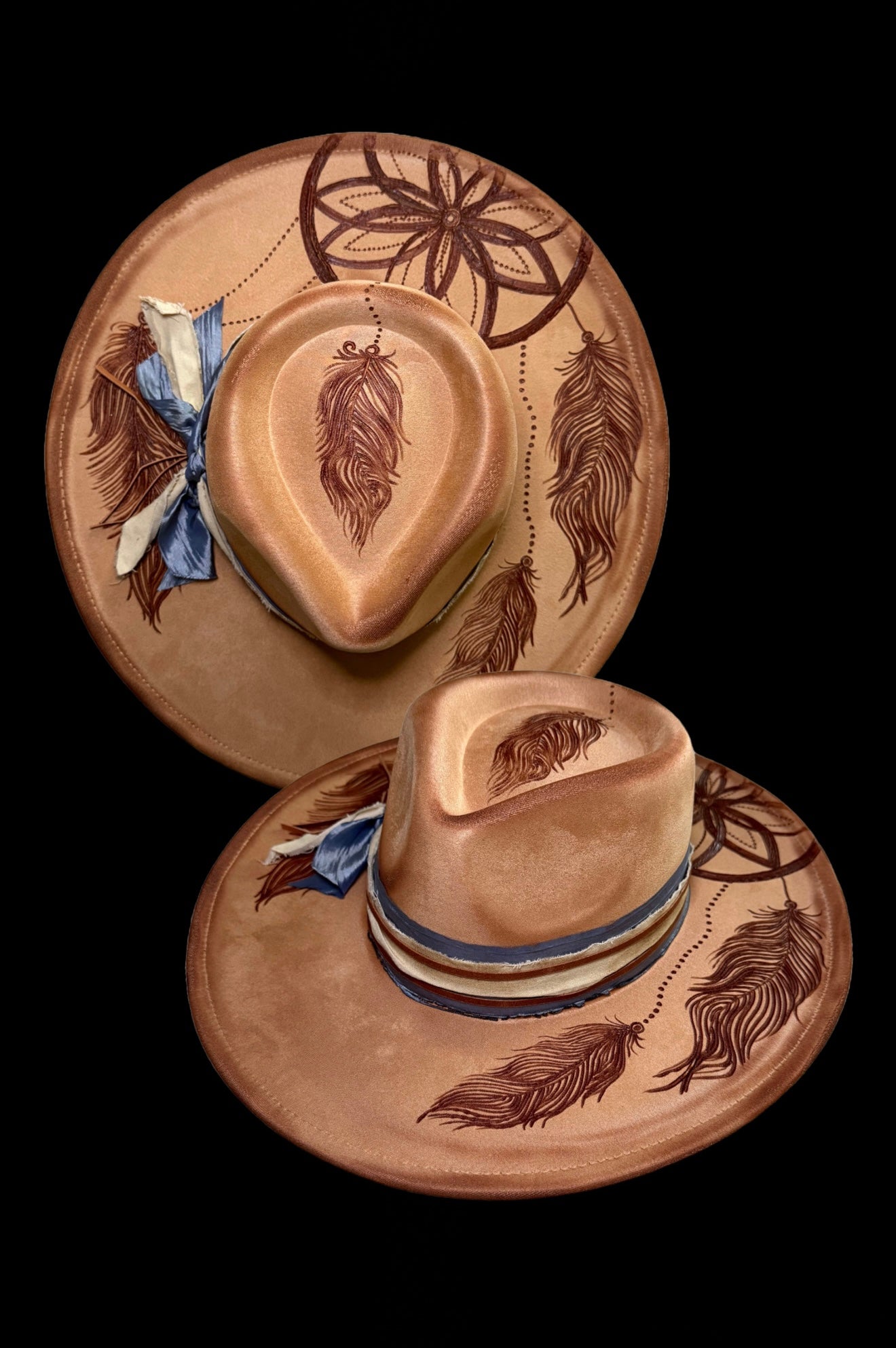 Hand Burned Suede Custom Dreamcatcher Cowgirl Hat