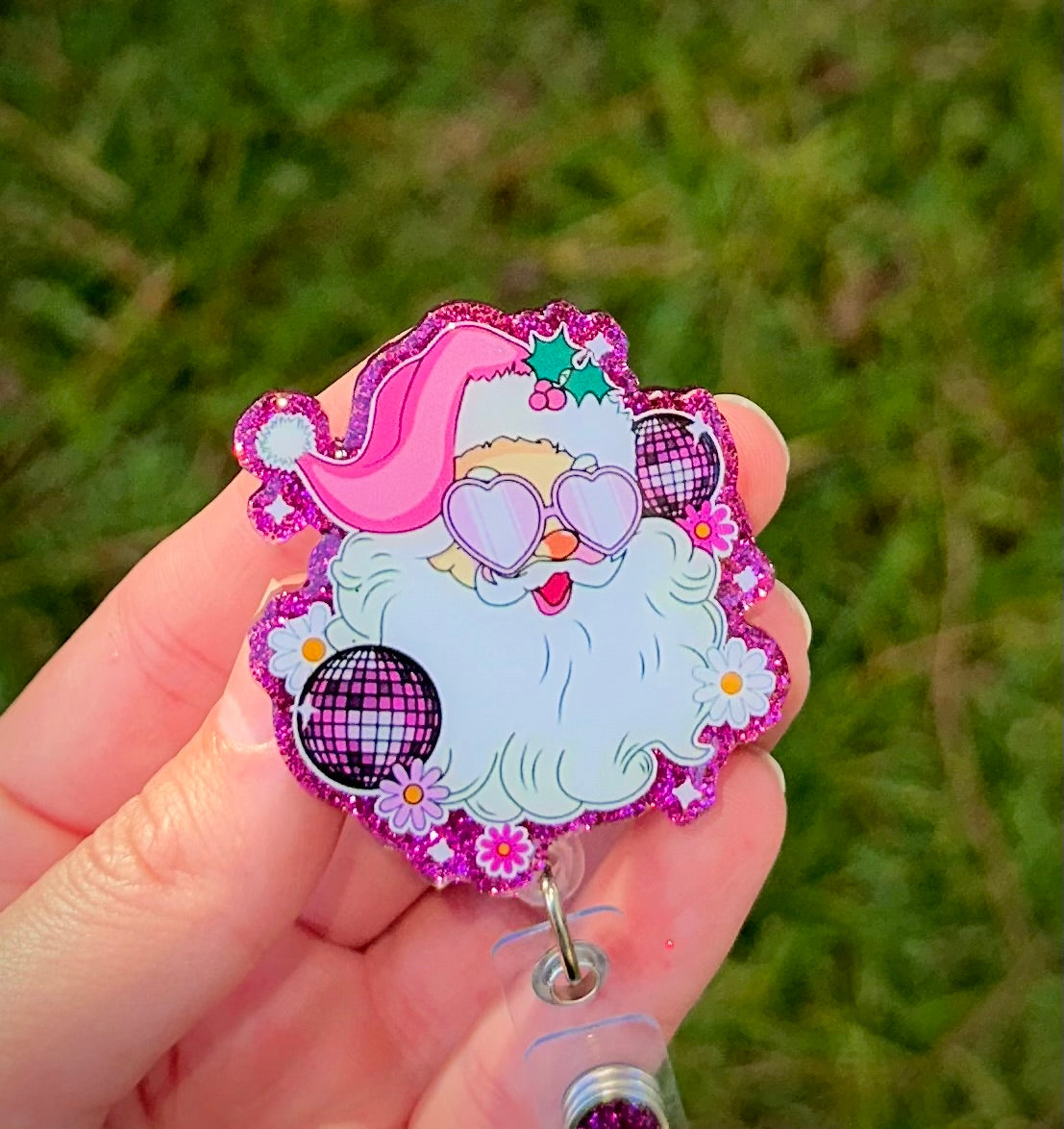 Disco Santa Christmas Retractable Badge Reel