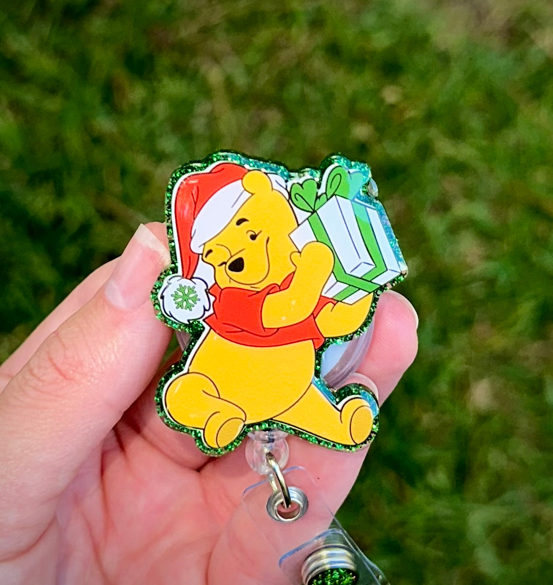 Christmas Pooh Bear Retractable Badge Reel