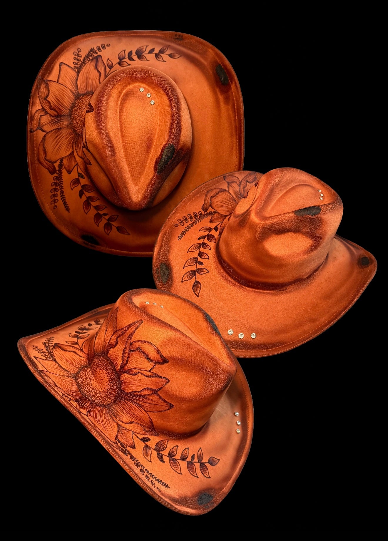 Hand Burned Suede Custom Sunflower Cowgirl Hat