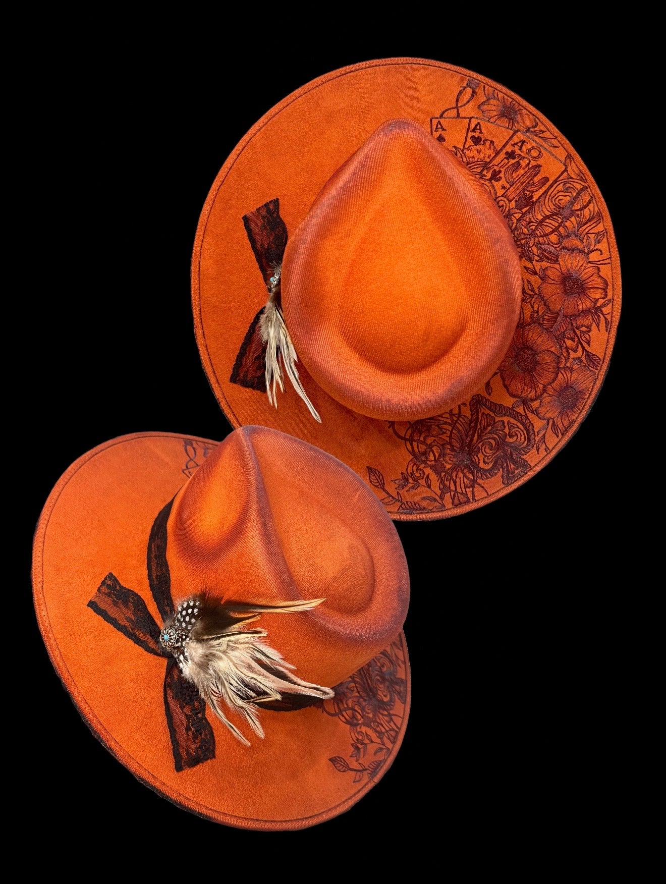 Hand Burned MEDIUM Lace Western Hat