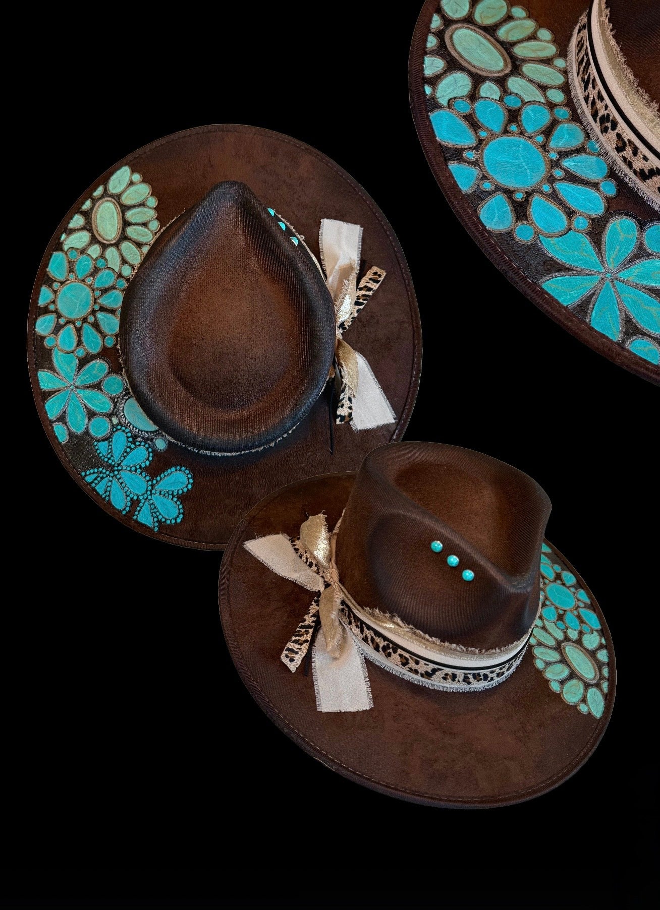 Vintage Turquoise Burned Distressed MEDIUM Hat