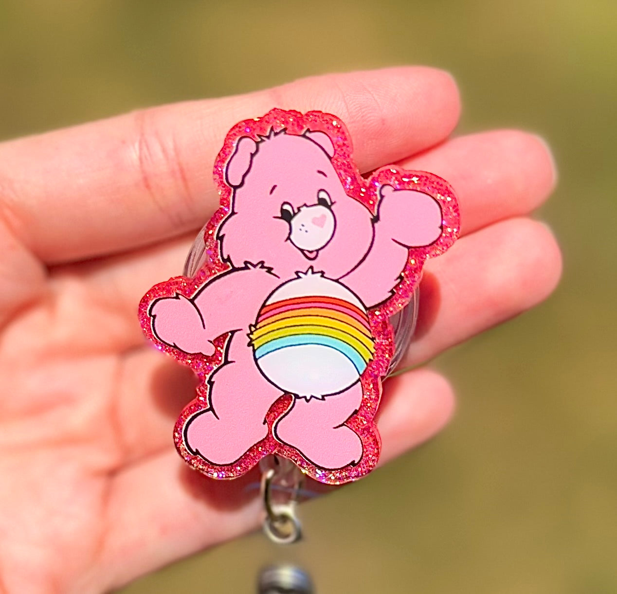 Pink Care Bear Retractable Badge Reel