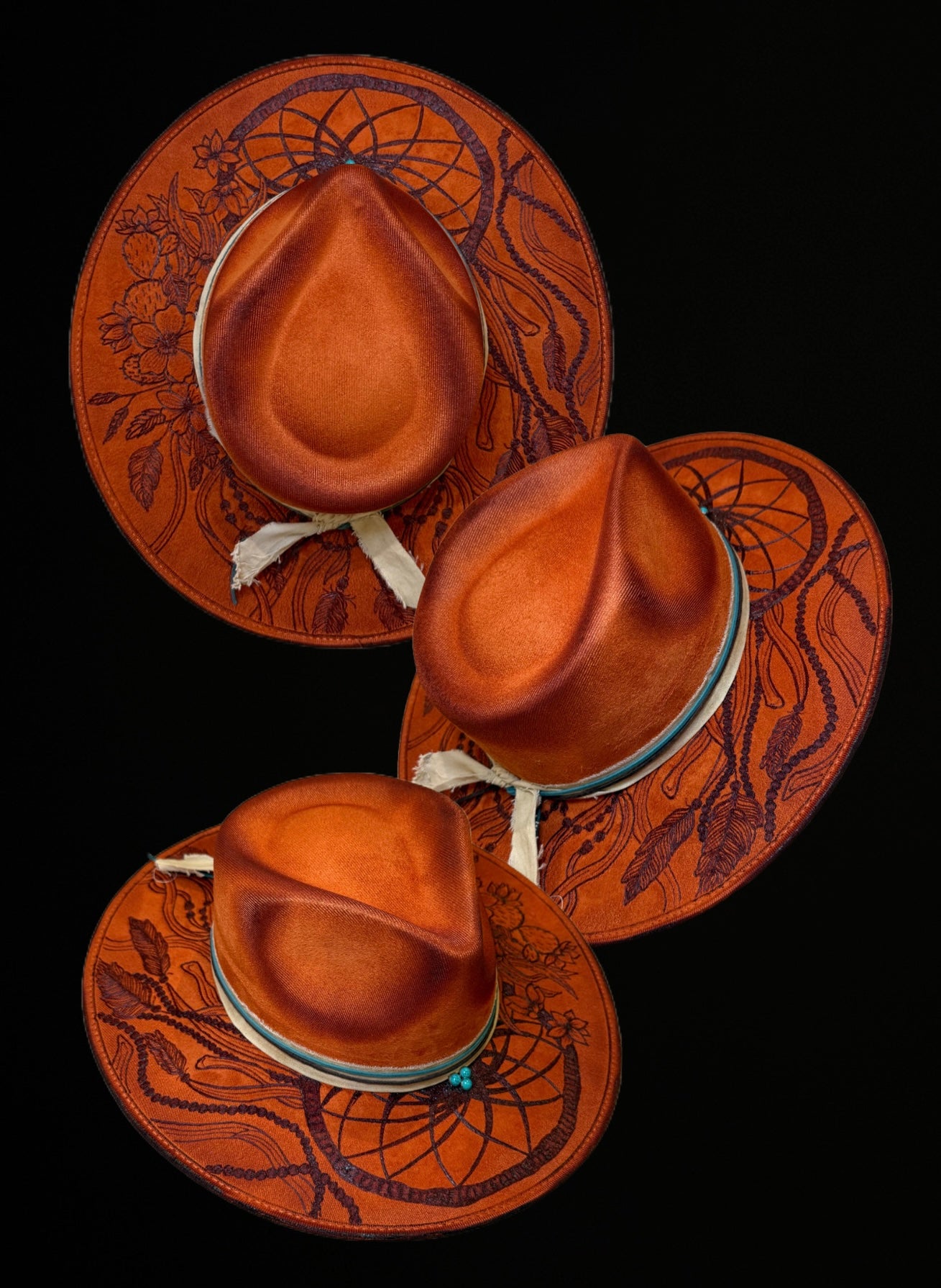 Hand Burned Suede Custom Dreamcatcher LARGE Cowgirl Hat