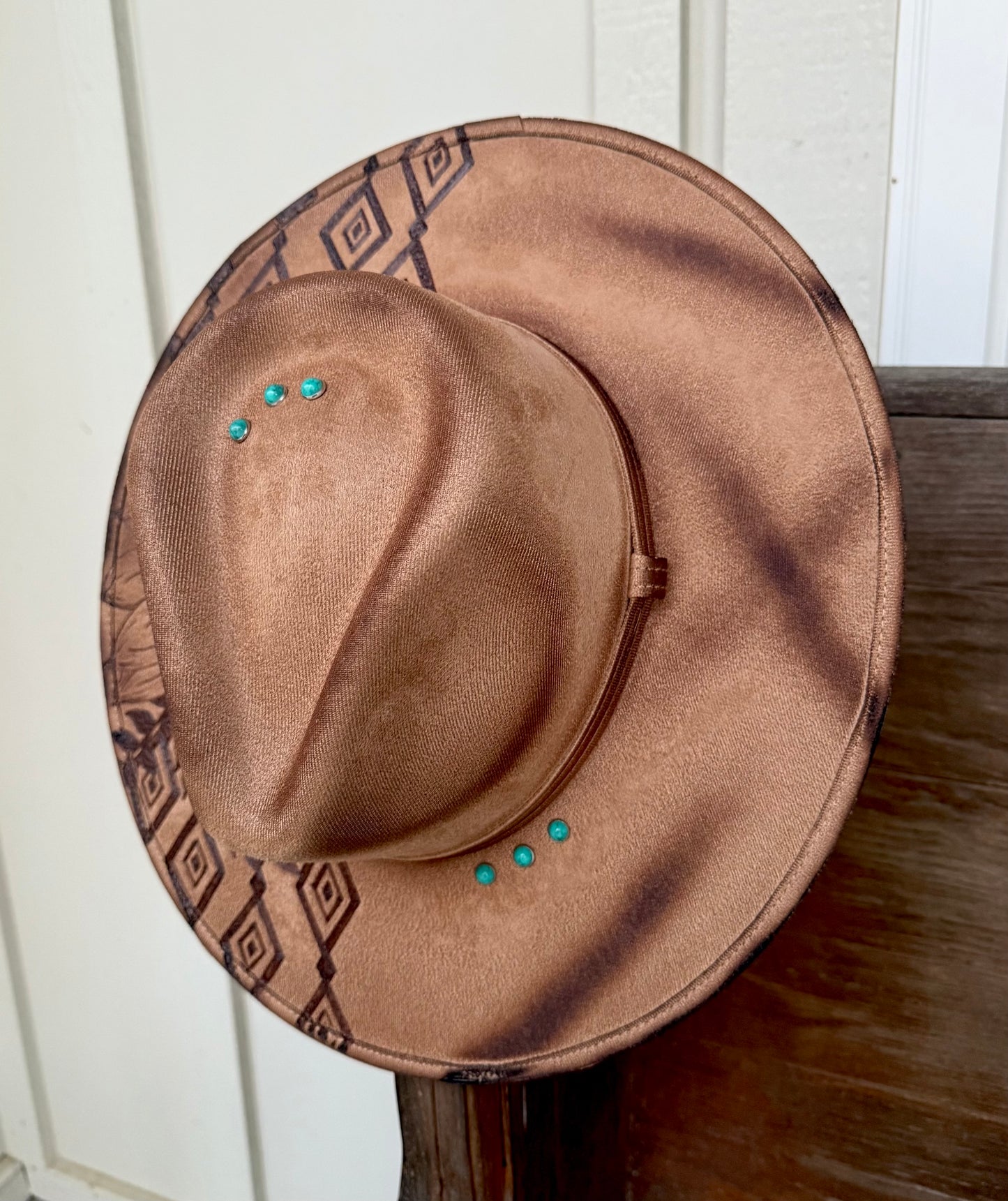 Hand Burned Suede Custom Sunflower/Aztec MEDIUM Cowgirl Hat