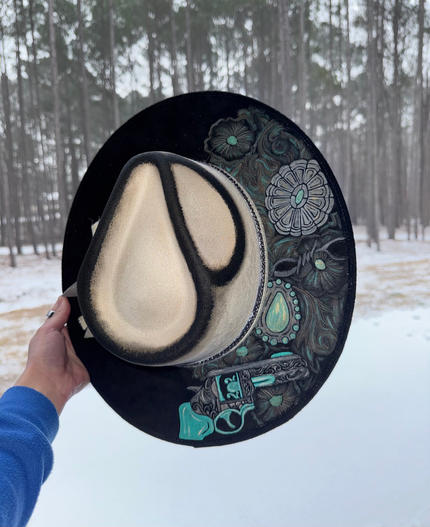 Hand Painted Size MEDIUM Tooled Hat