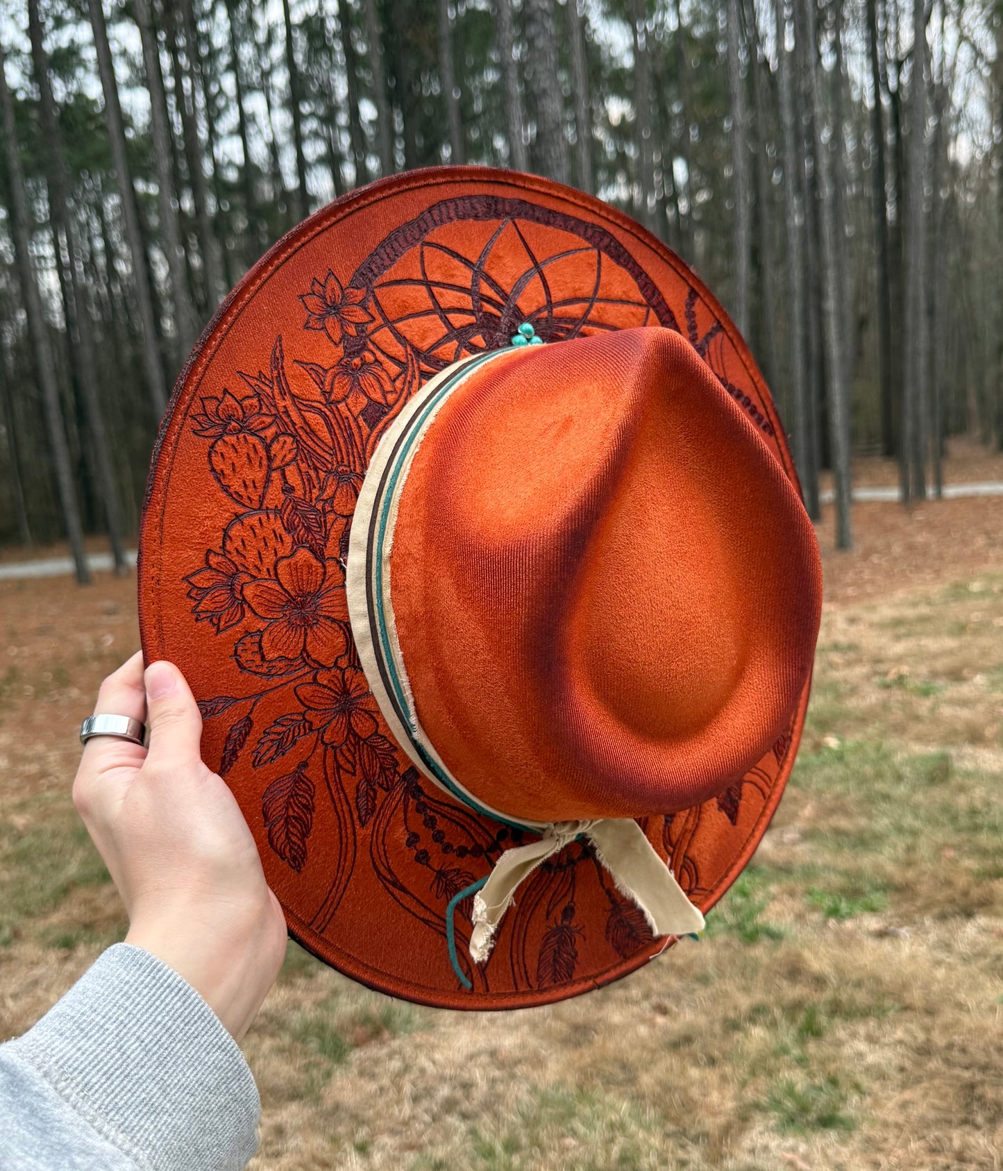 Hand Burned Suede Custom Dreamcatcher LARGE Cowgirl Hat