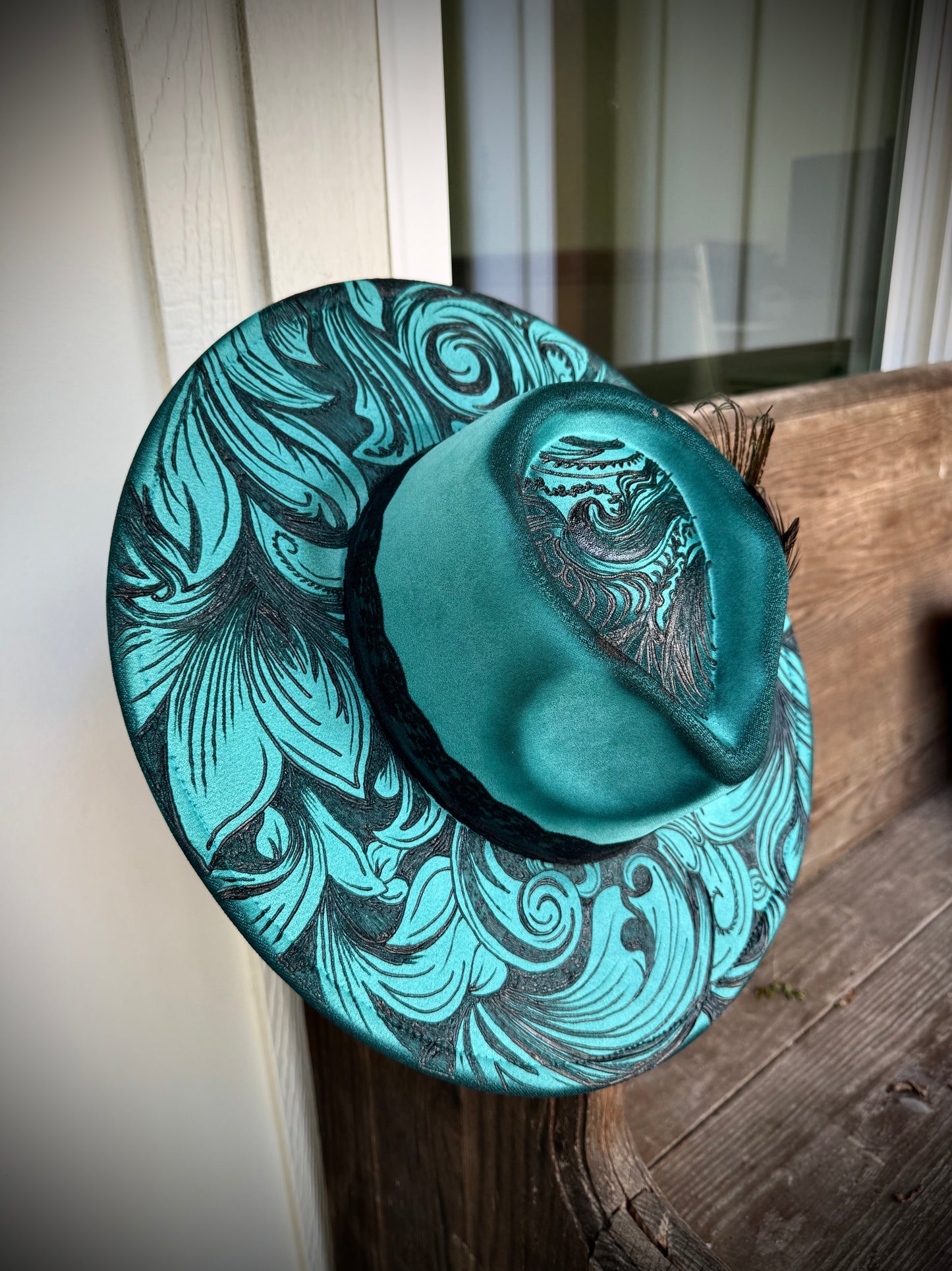 Hand Burned Felt Custom Tooled Cowgirl Hat