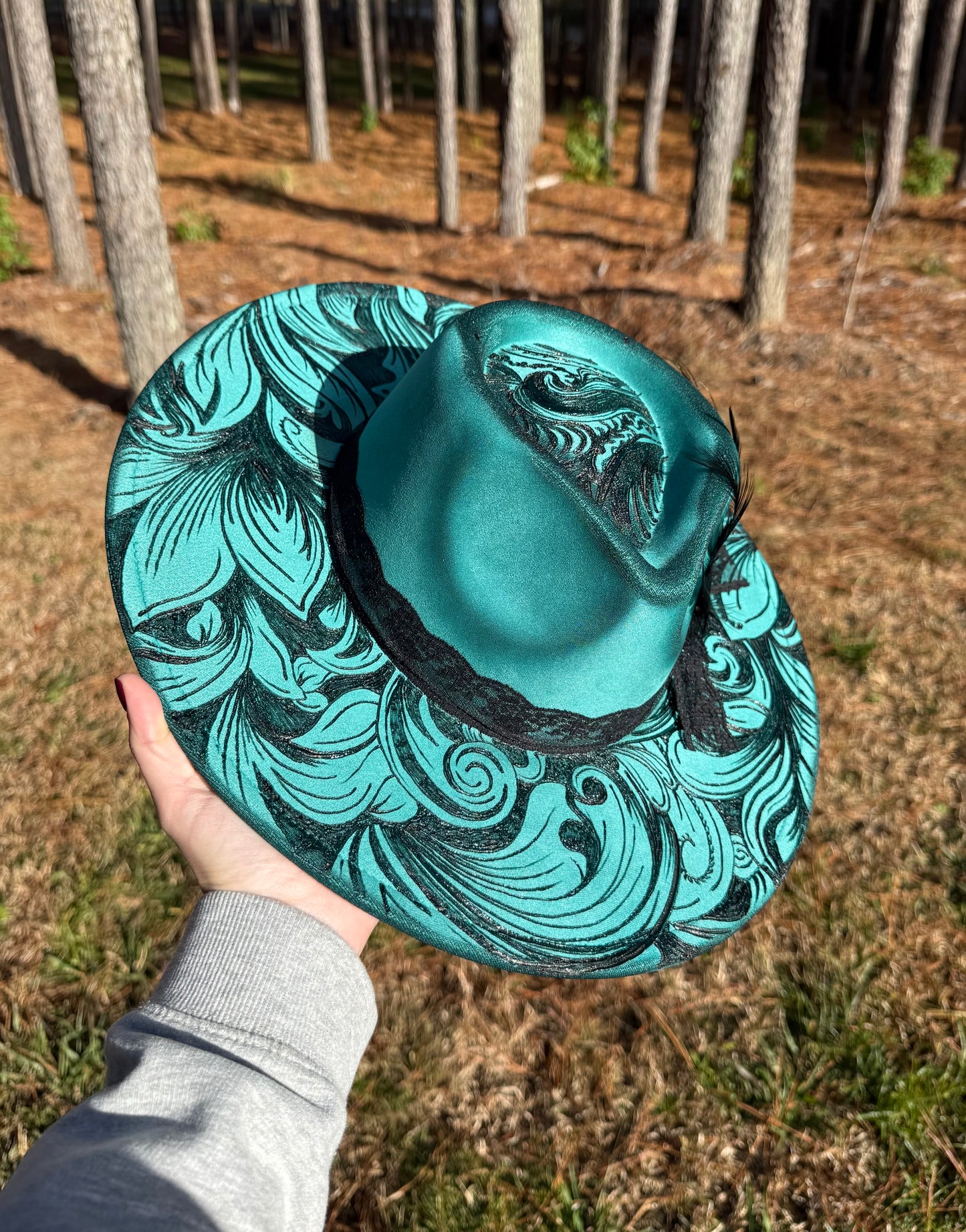 Hand Burned Felt Custom Tooled Cowgirl Hat