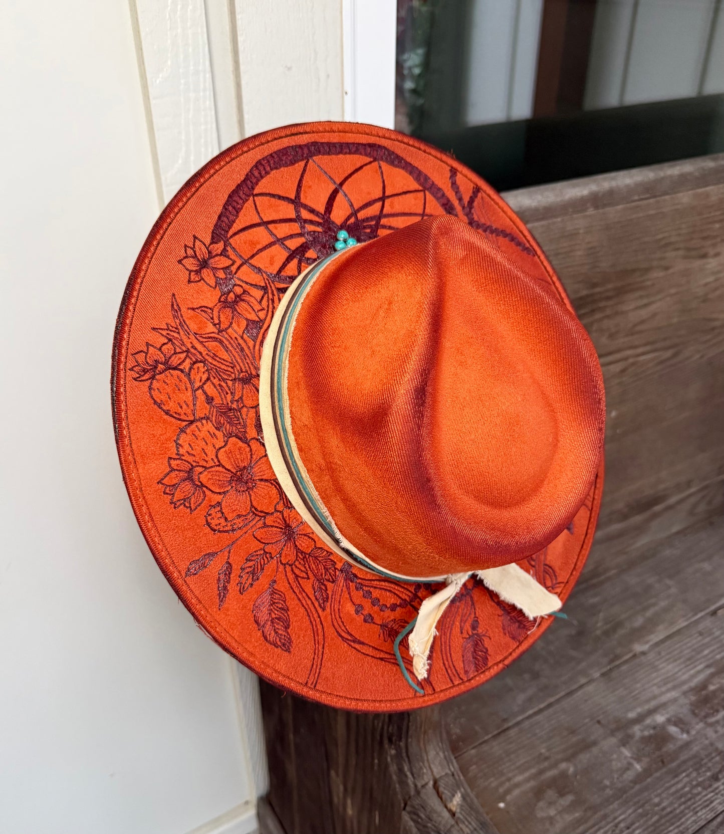 Hand Burned Suede Custom Dreamcatcher LARGE Cowgirl Hat