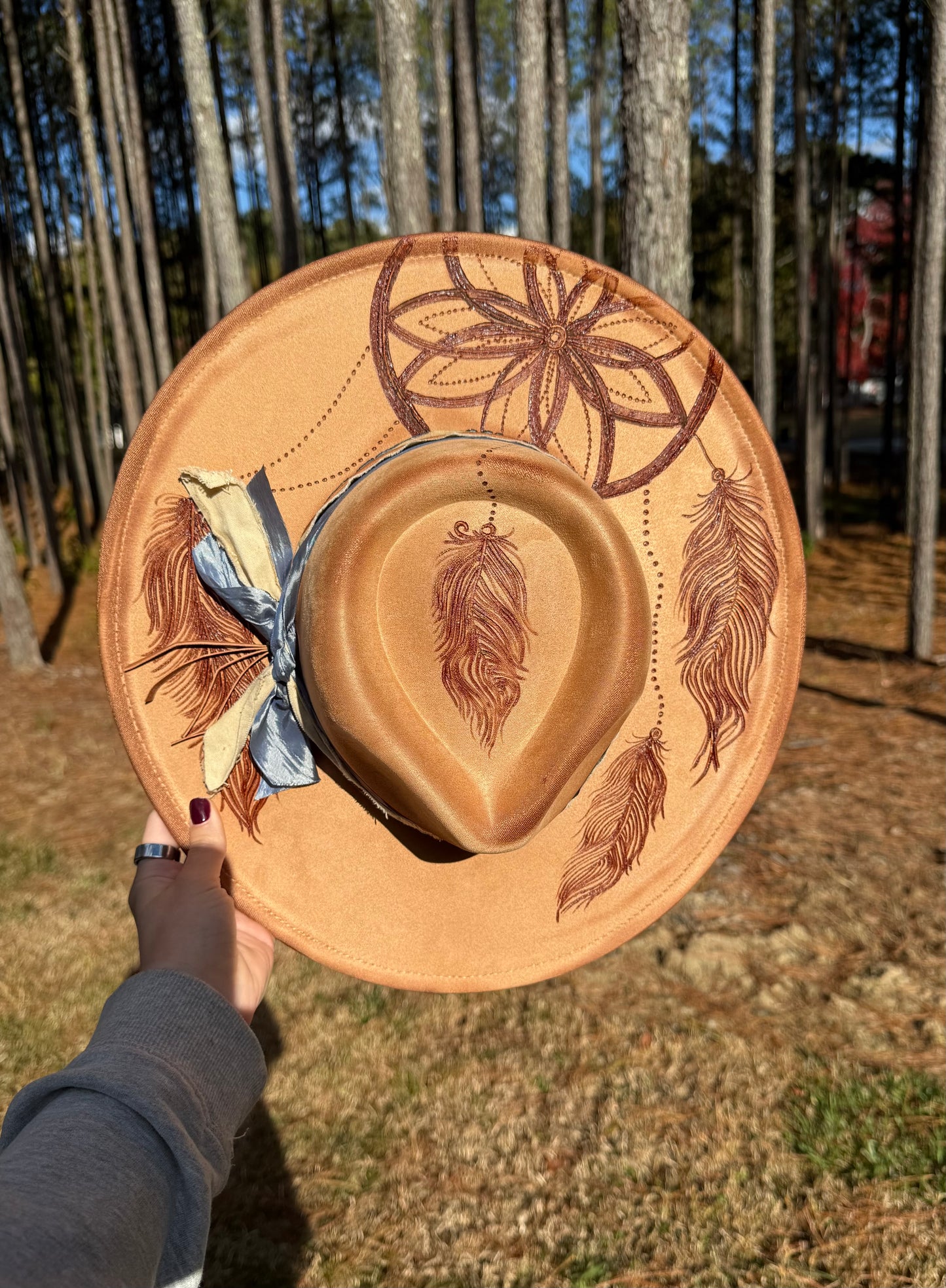 Hand Burned Suede Custom Dreamcatcher Cowgirl Hat
