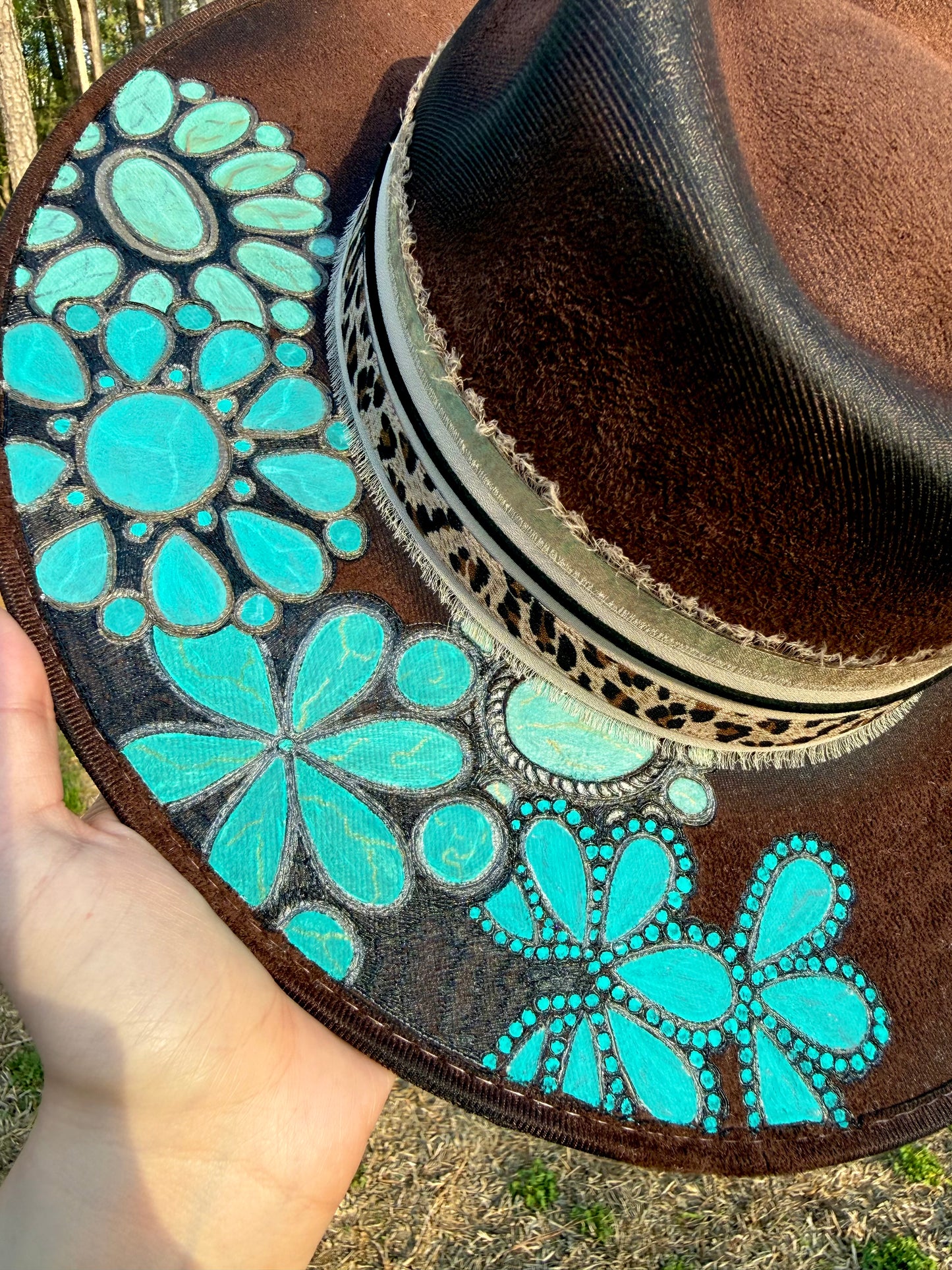 Vintage Turquoise Burned Distressed MEDIUM Hat