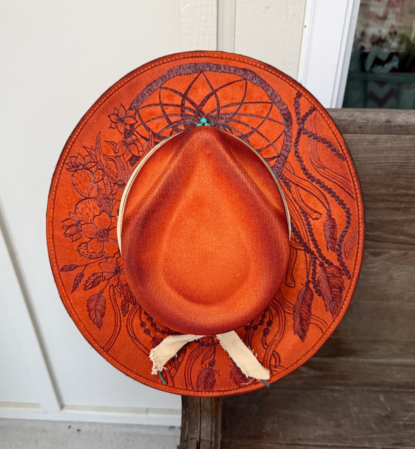 Hand Burned Suede Custom Dreamcatcher LARGE Cowgirl Hat