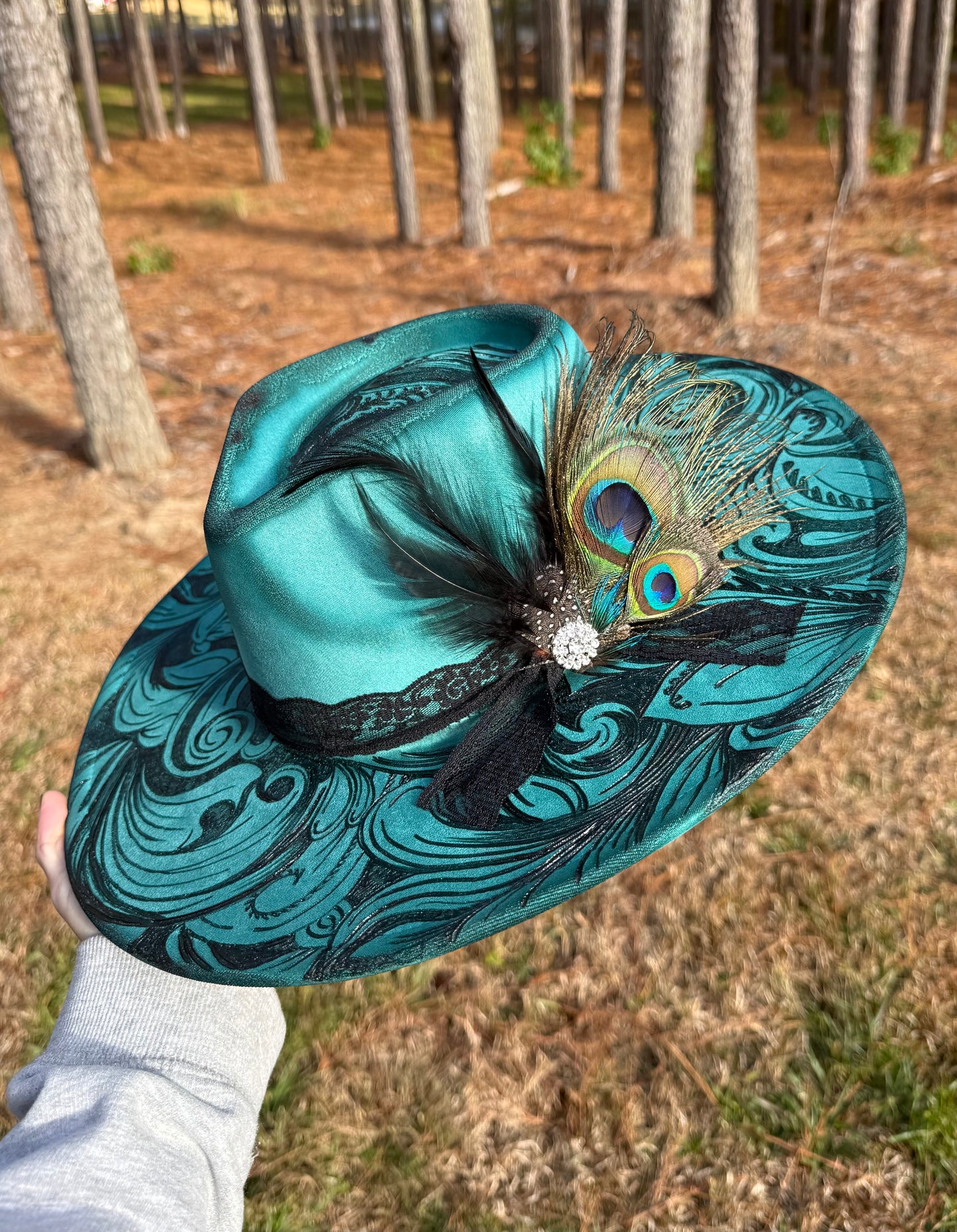 Hand Burned Felt Custom Tooled Cowgirl Hat