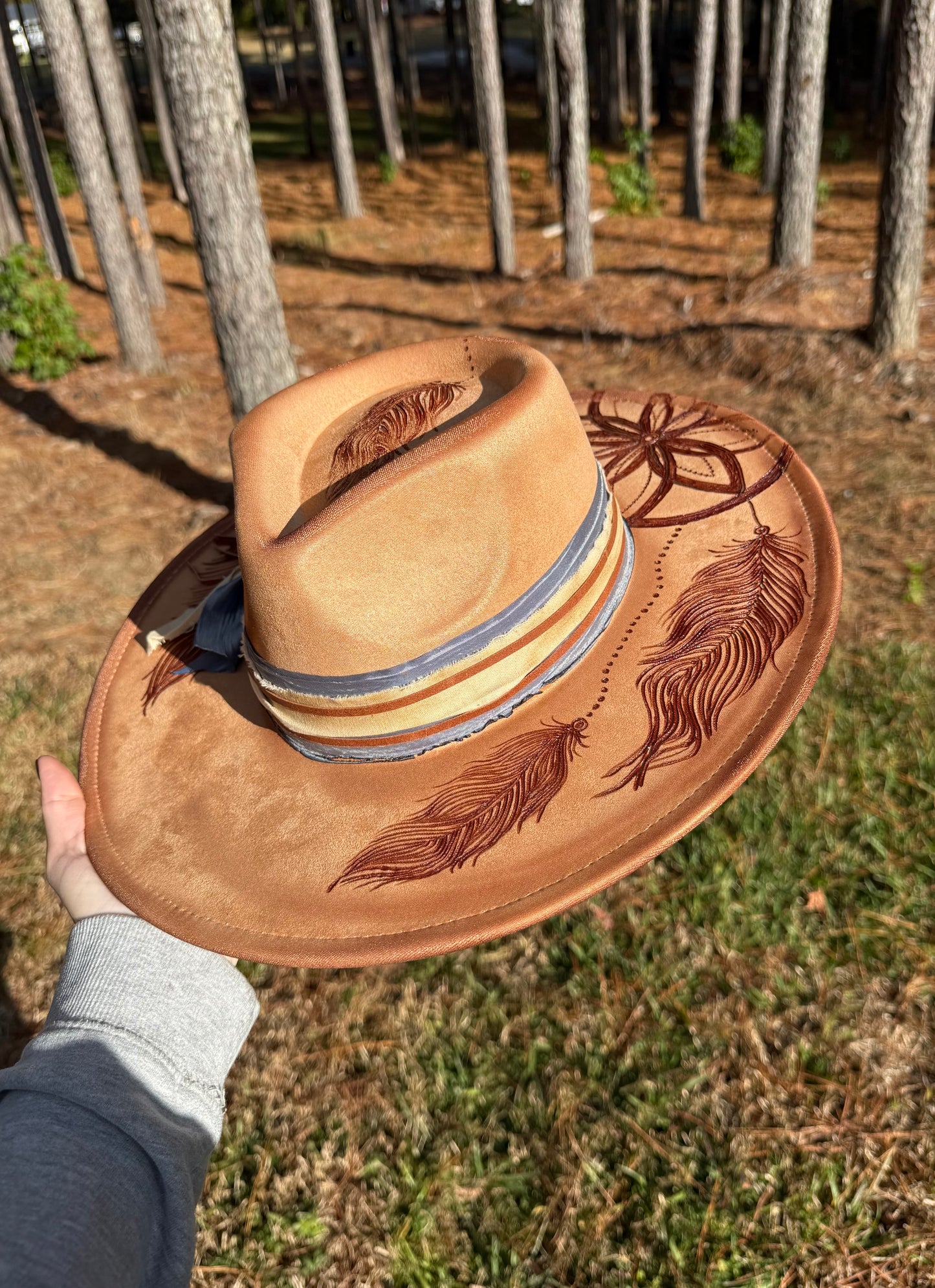Hand Burned Suede Custom Dreamcatcher Cowgirl Hat