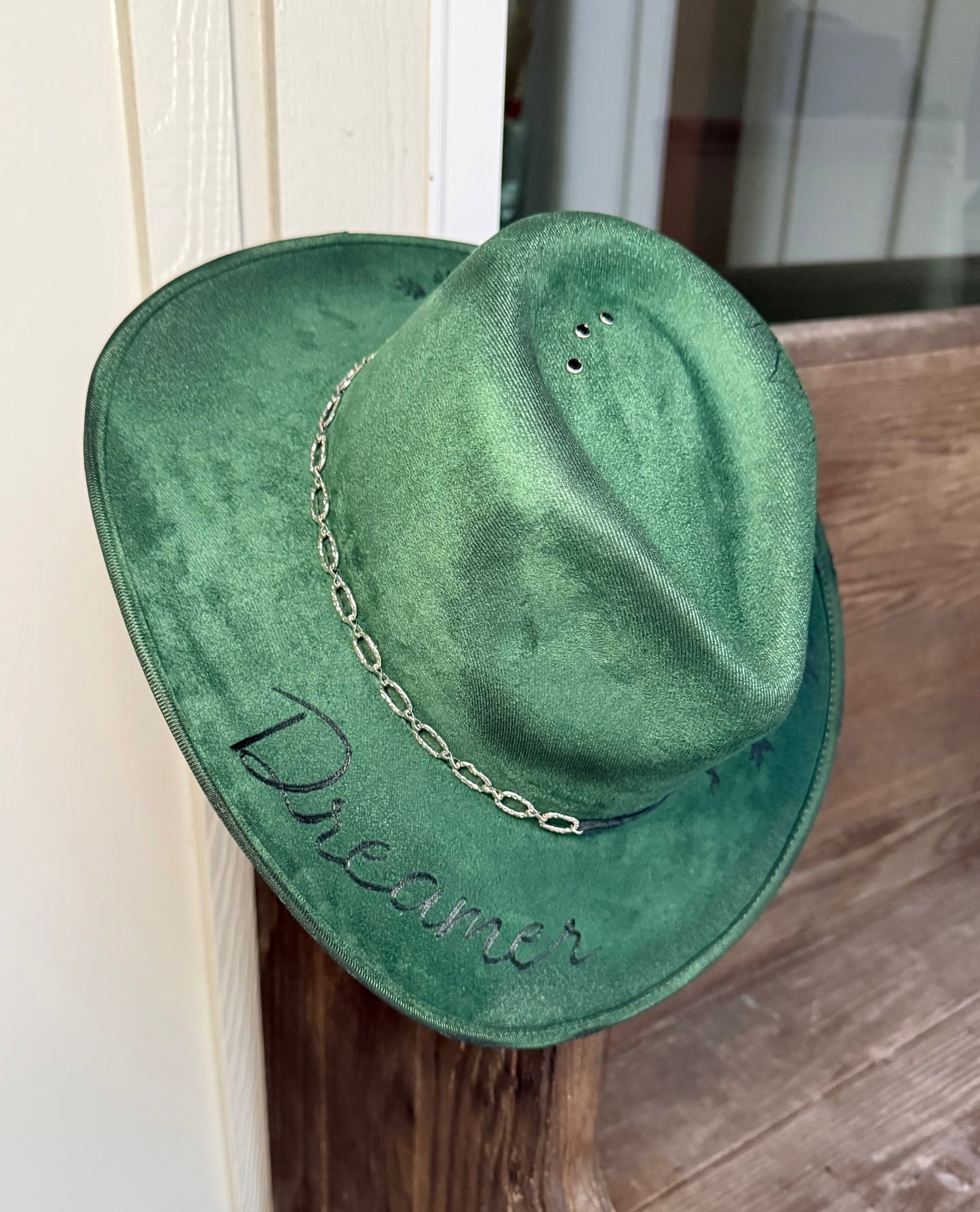 Hand Burned Suede Dreamer MEDIUM Emerald Cowgirl Hat