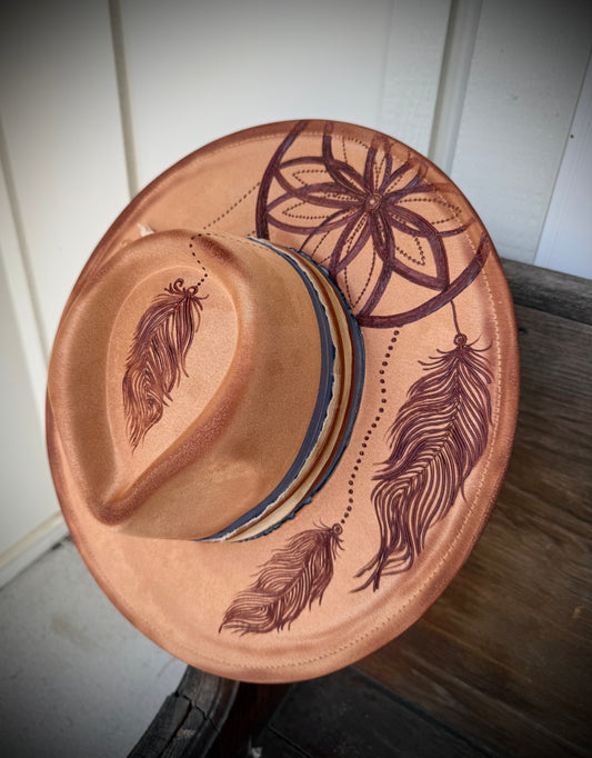 Hand Burned Suede Custom Dreamcatcher Cowgirl Hat