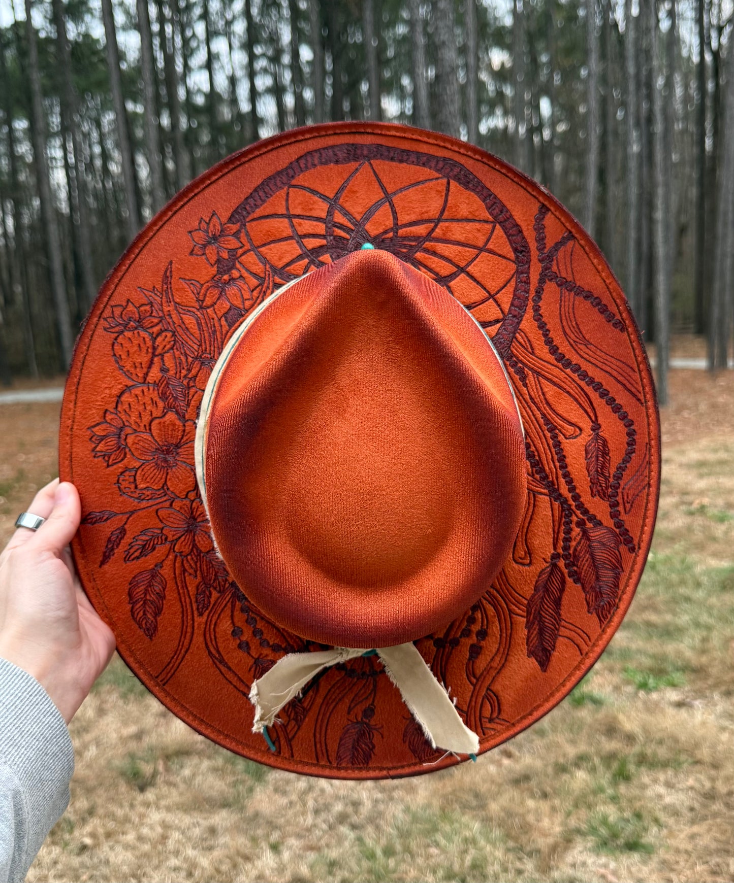 Hand Burned Suede Custom Dreamcatcher LARGE Cowgirl Hat