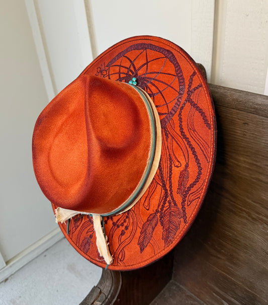 Hand Burned Suede Custom Dreamcatcher LARGE Cowgirl Hat