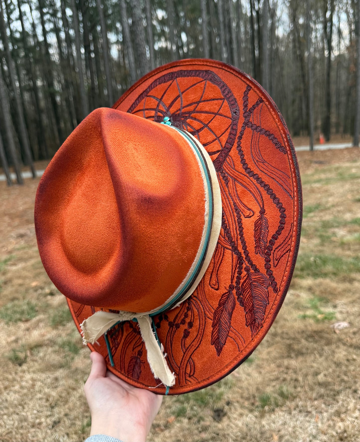 Hand Burned Suede Custom Dreamcatcher LARGE Cowgirl Hat