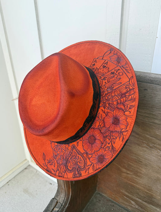 Hand Burned MEDIUM Lace Western Hat