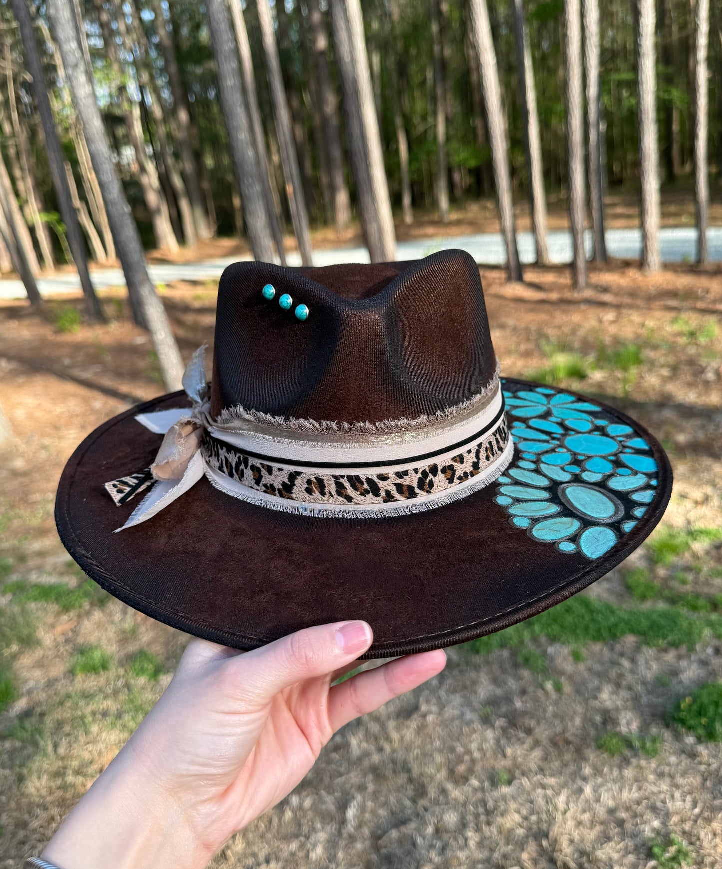 Vintage Turquoise Burned Distressed MEDIUM Hat
