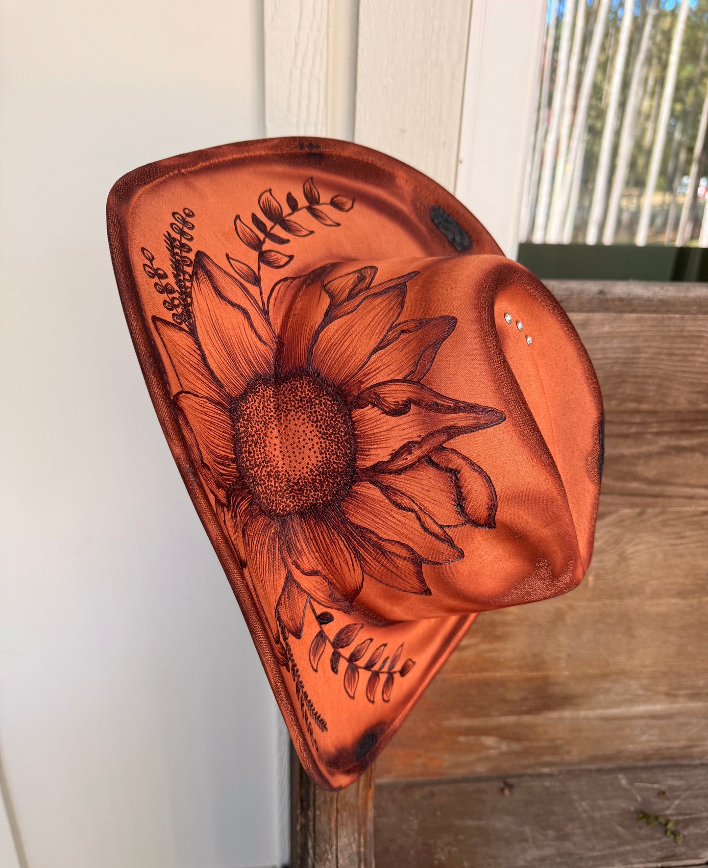 Hand Burned Suede Custom Sunflower Cowgirl Hat