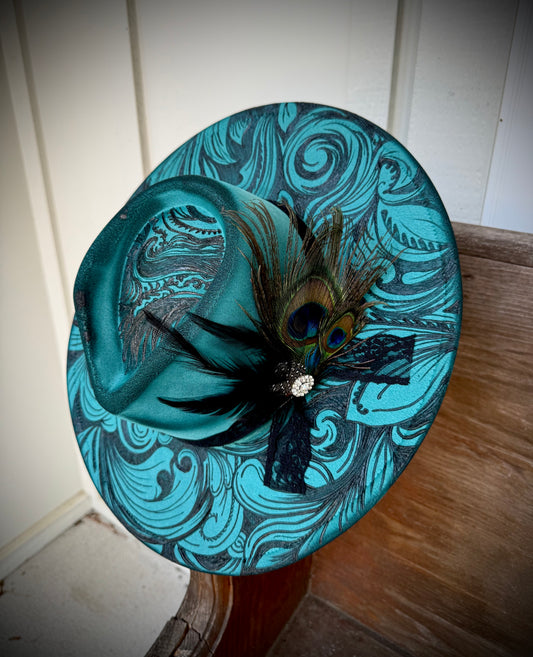 Hand Burned Felt Custom Tooled Cowgirl Hat