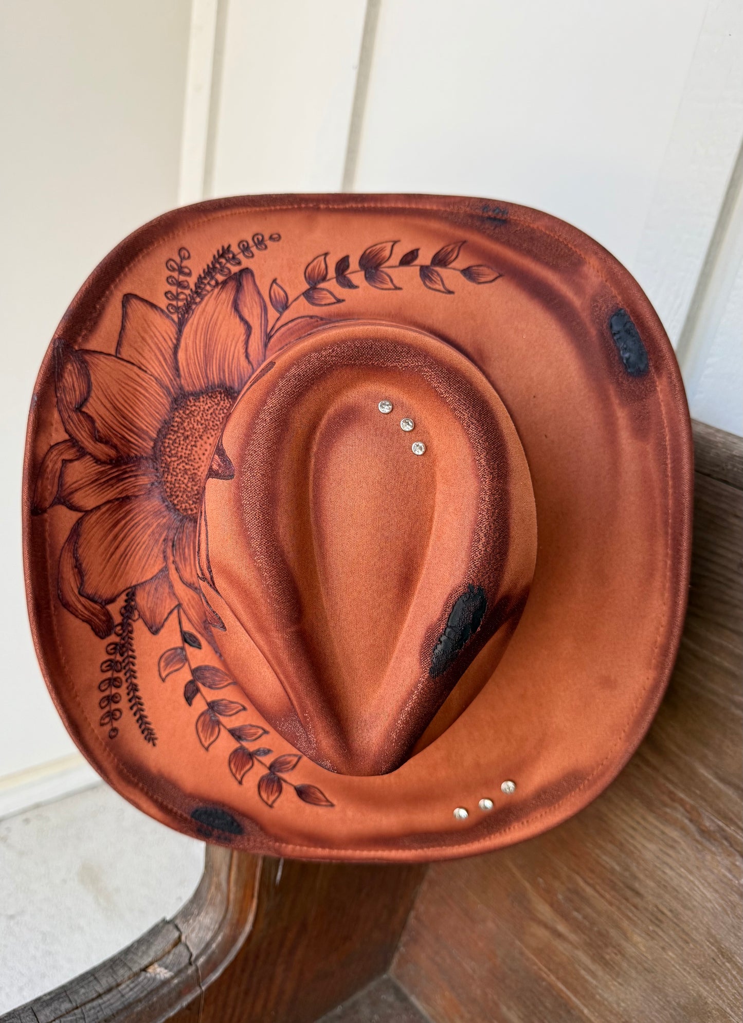 Hand Burned Suede Custom Sunflower Cowgirl Hat