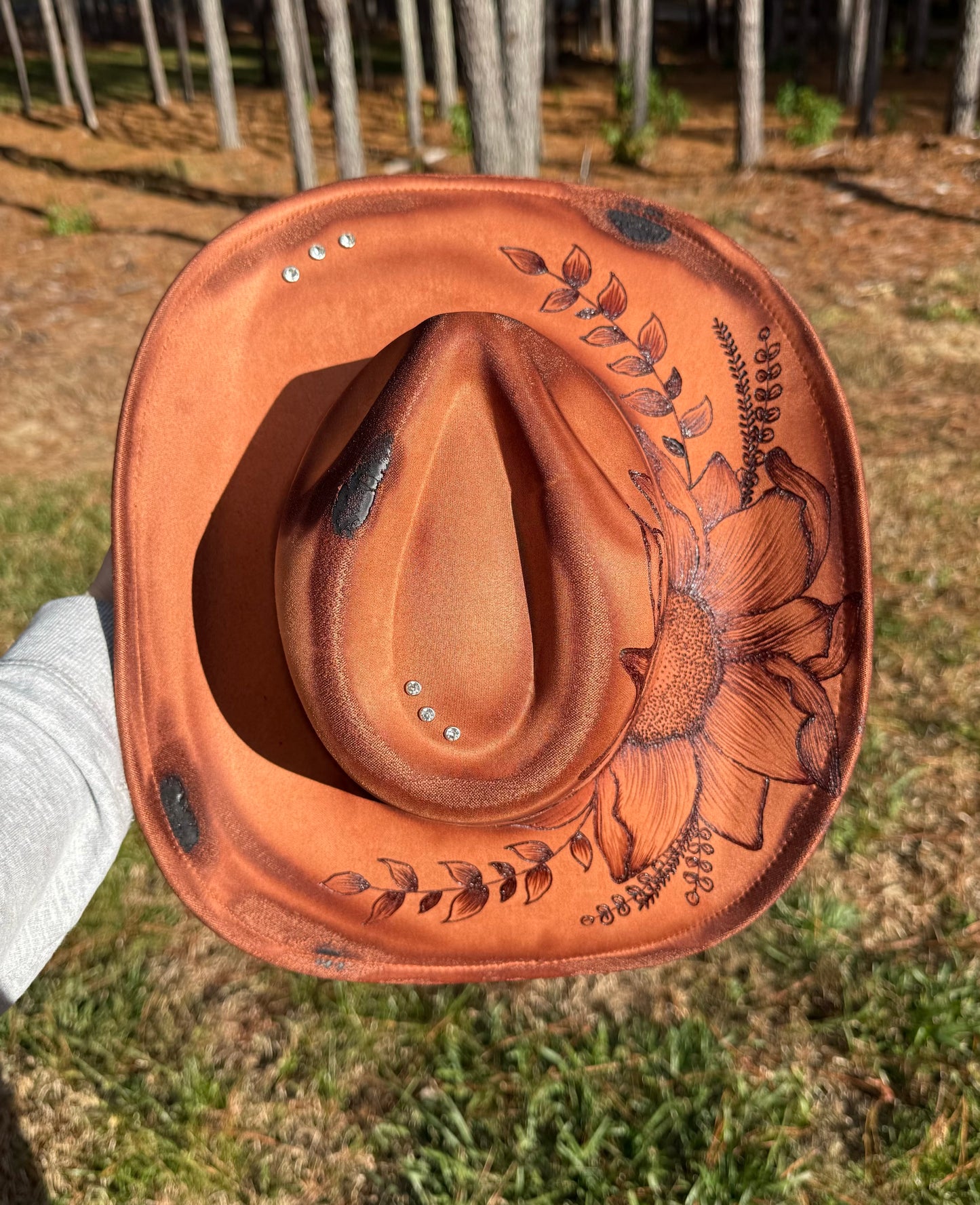 Hand Burned Suede Custom Sunflower Cowgirl Hat