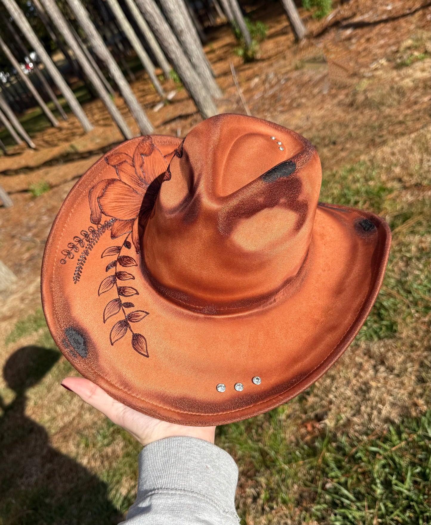 Hand Burned Suede Custom Sunflower Cowgirl Hat