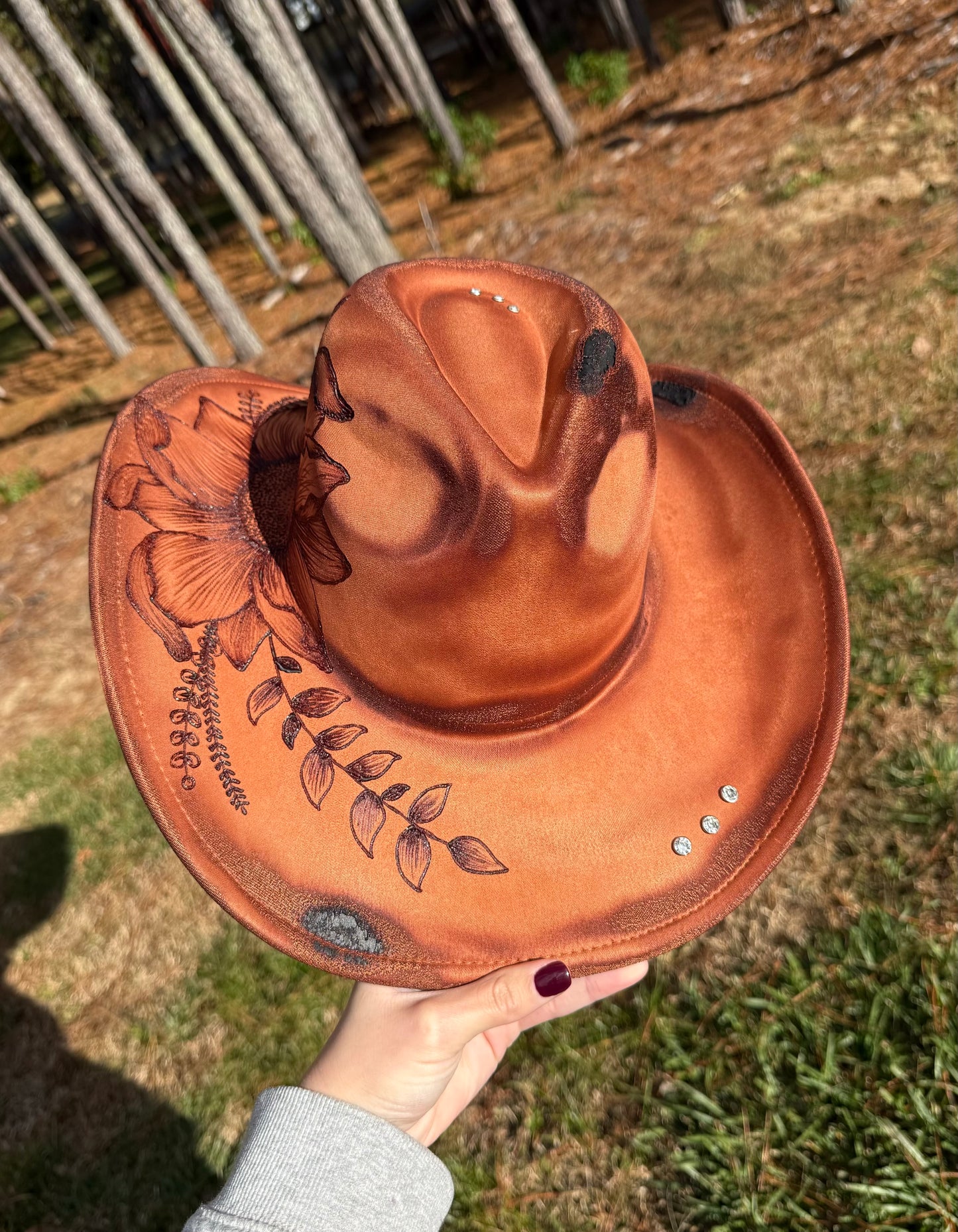 Hand Burned Suede Custom Sunflower Cowgirl Hat