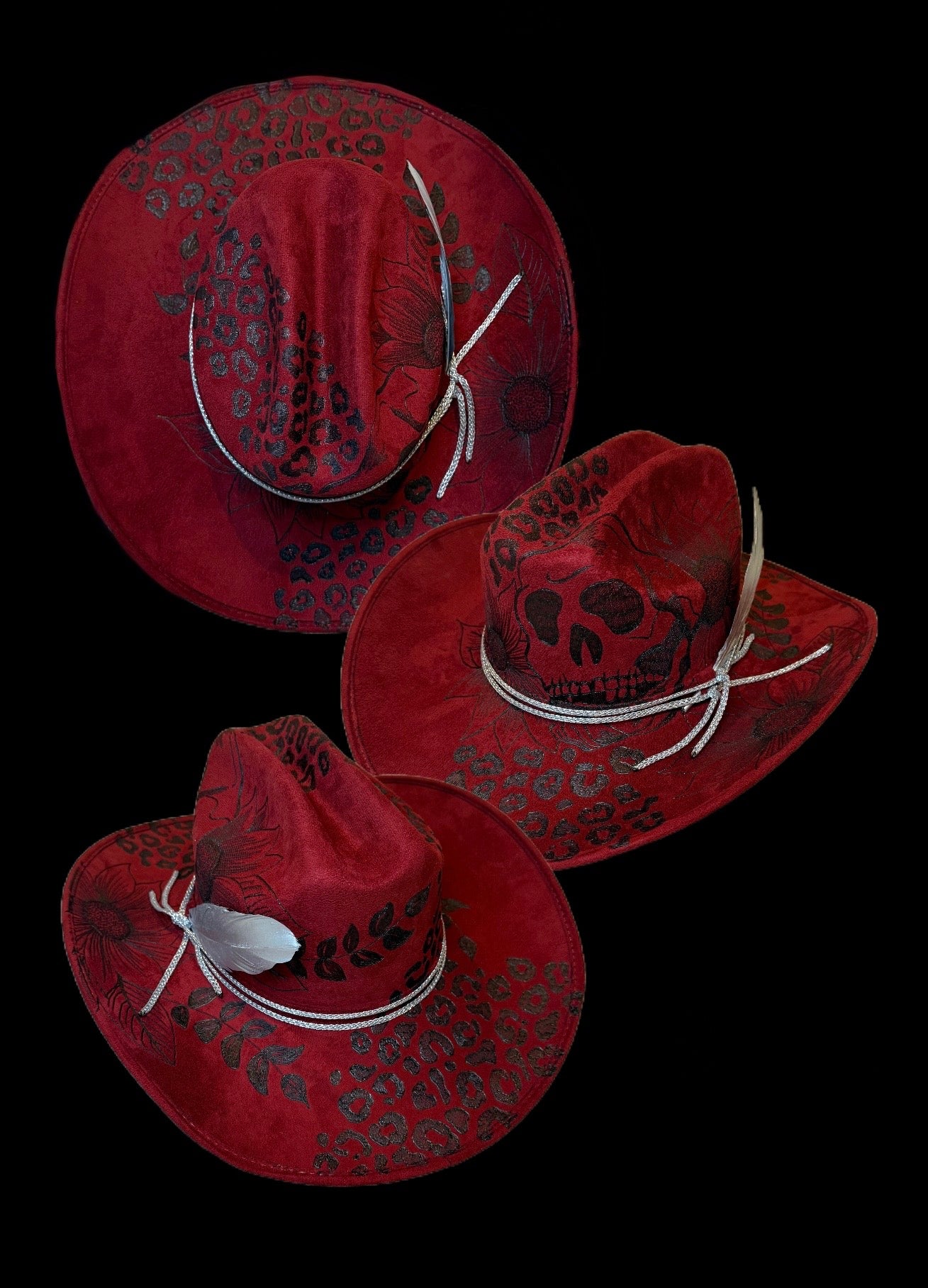 Hand Burned Suede Custom Skull MEDIUM Cowgirl Hat