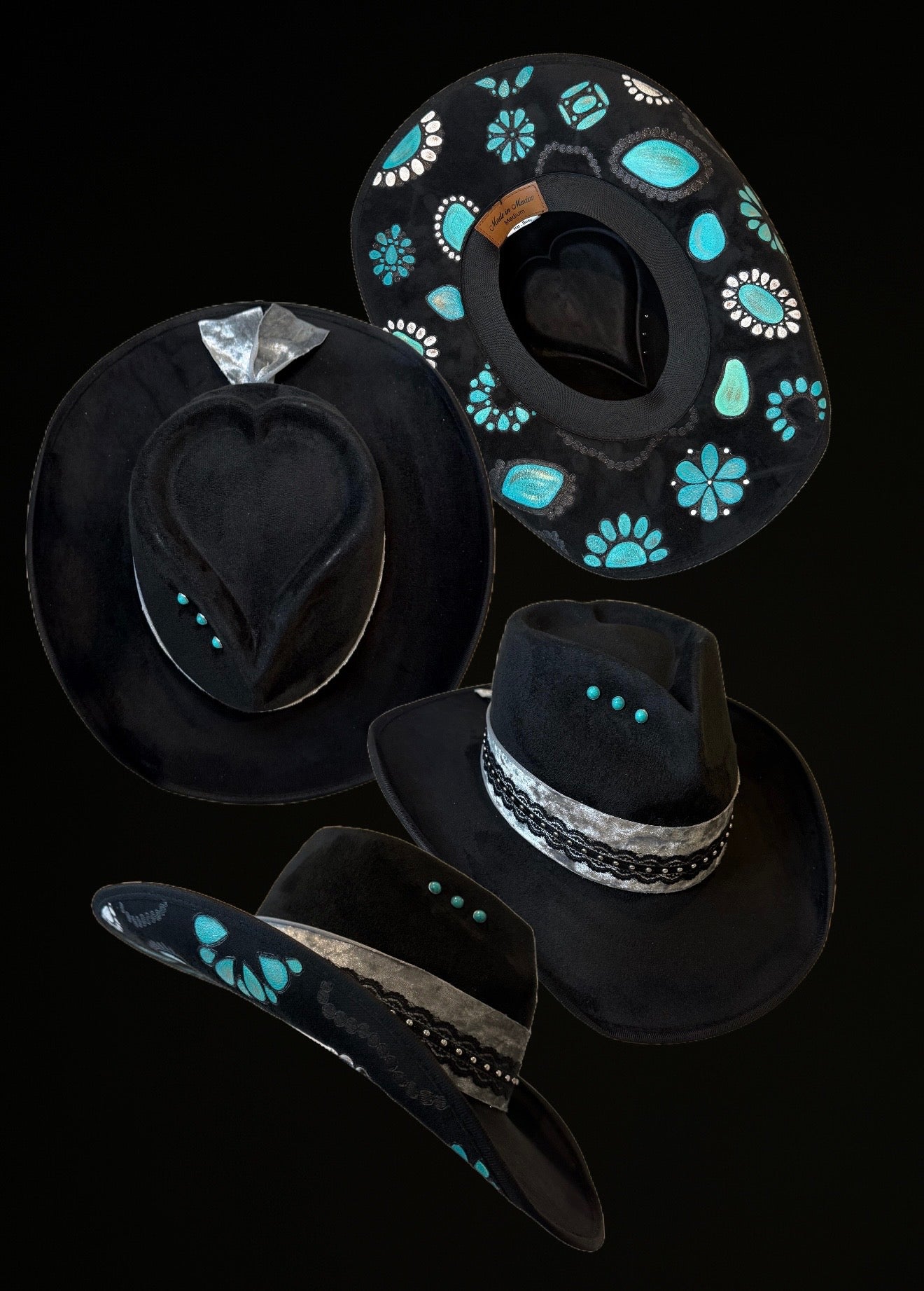 Hand Painted Turquoise Concho MEDIUM Cowgirl Hat