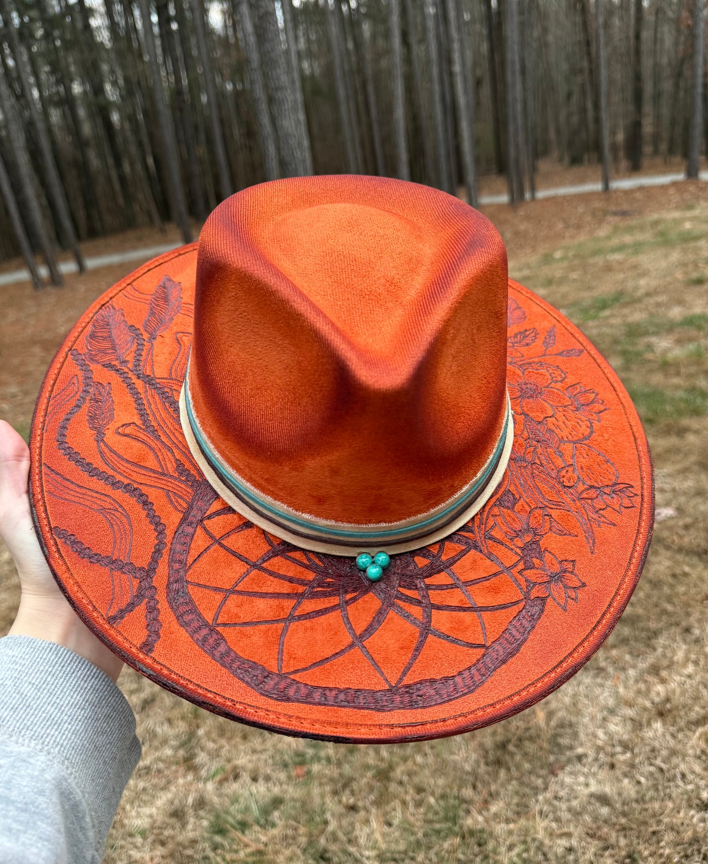 Hand Burned Suede Custom Dreamcatcher LARGE Cowgirl Hat