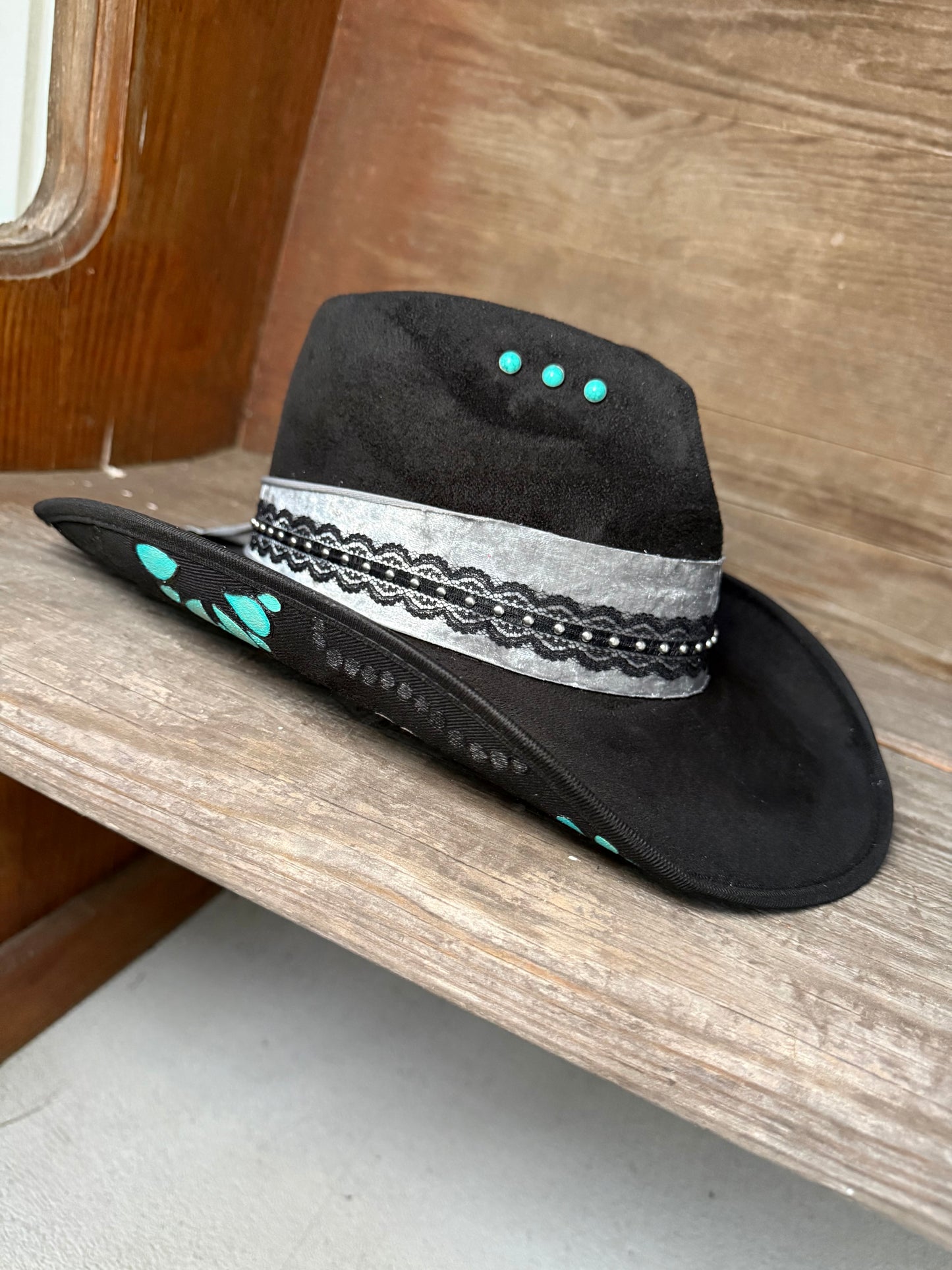 Hand Painted Turquoise Concho MEDIUM Cowgirl Hat
