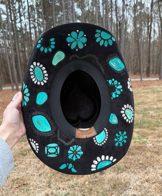 Hand Painted Turquoise Concho MEDIUM Cowgirl Hat