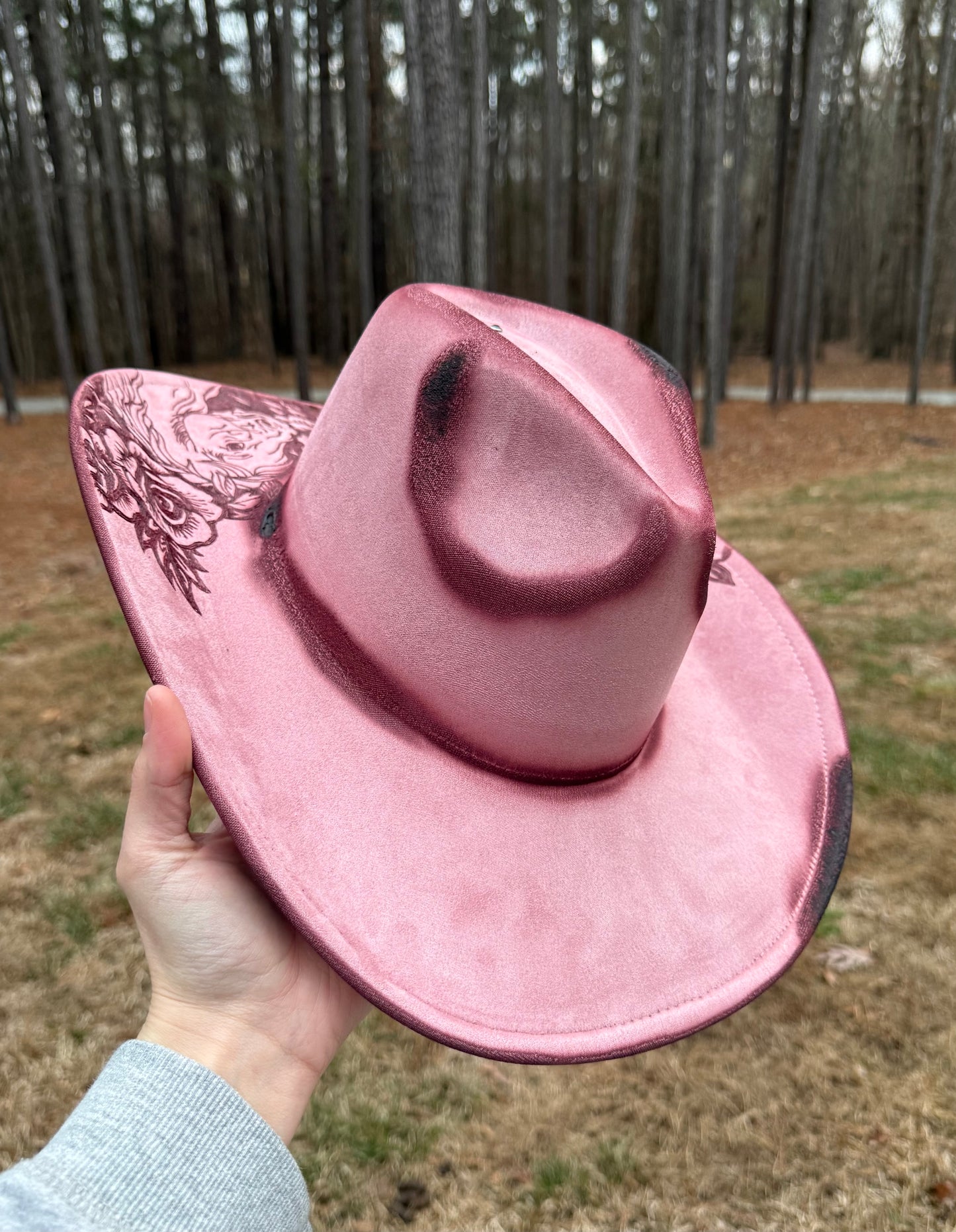 Hand Burned Horse Rose Cowgirl Hat
