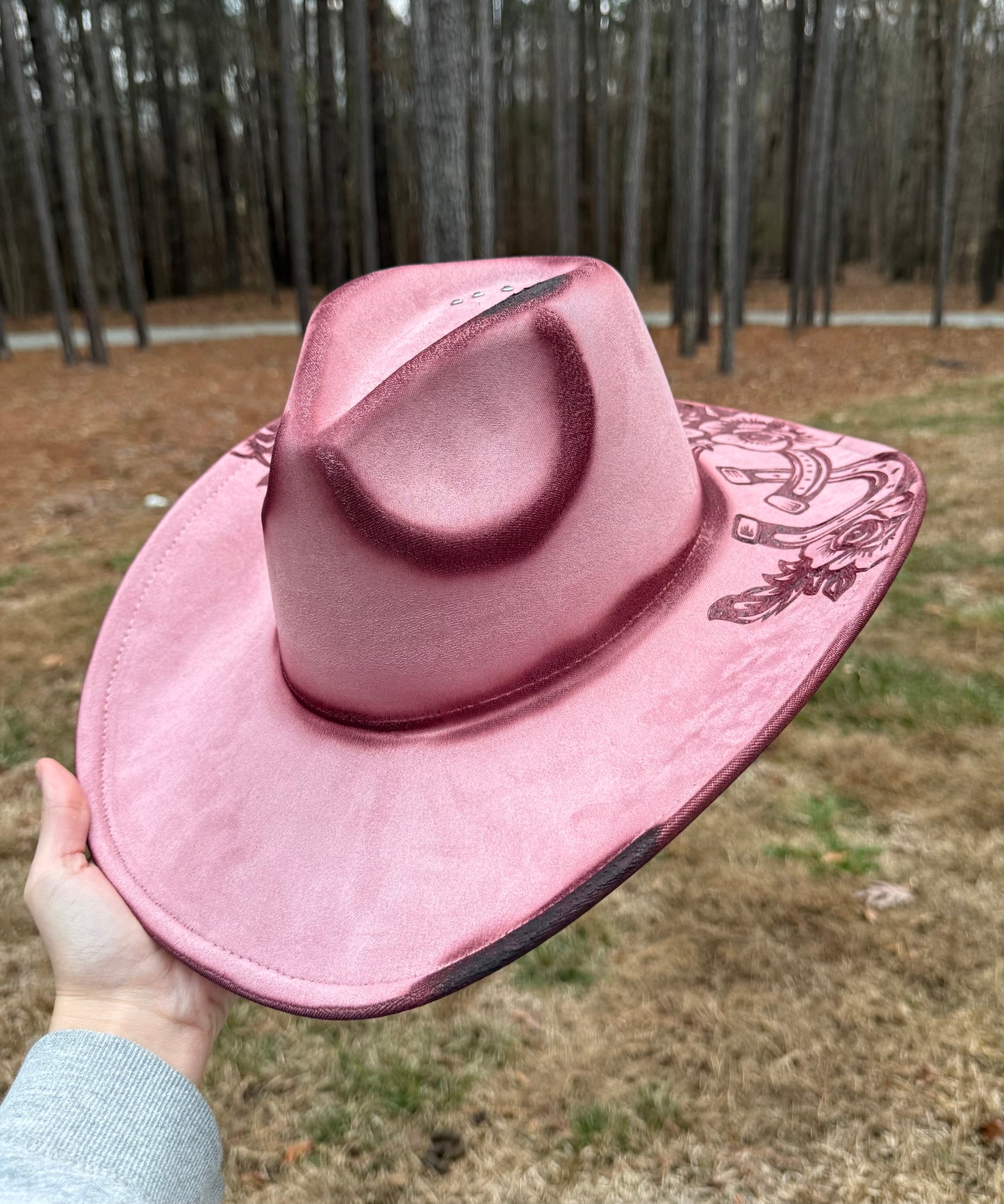 Hand Burned Horse Rose Cowgirl Hat