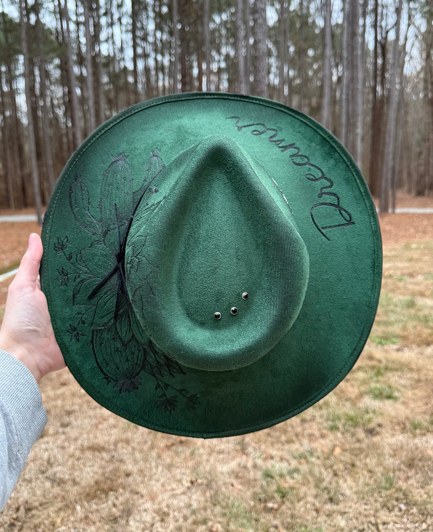 Hand Burned Suede Dreamer MEDIUM Emerald Cowgirl Hat