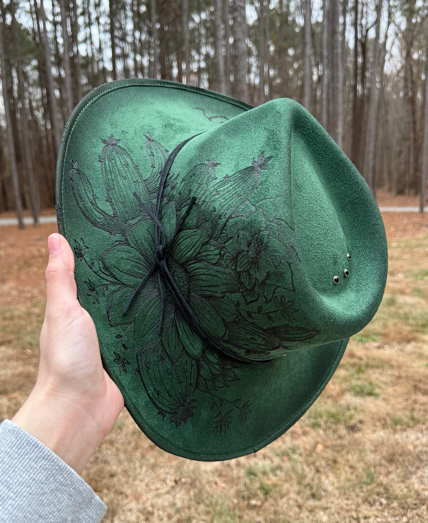 Hand Burned Suede Dreamer MEDIUM Emerald Cowgirl Hat
