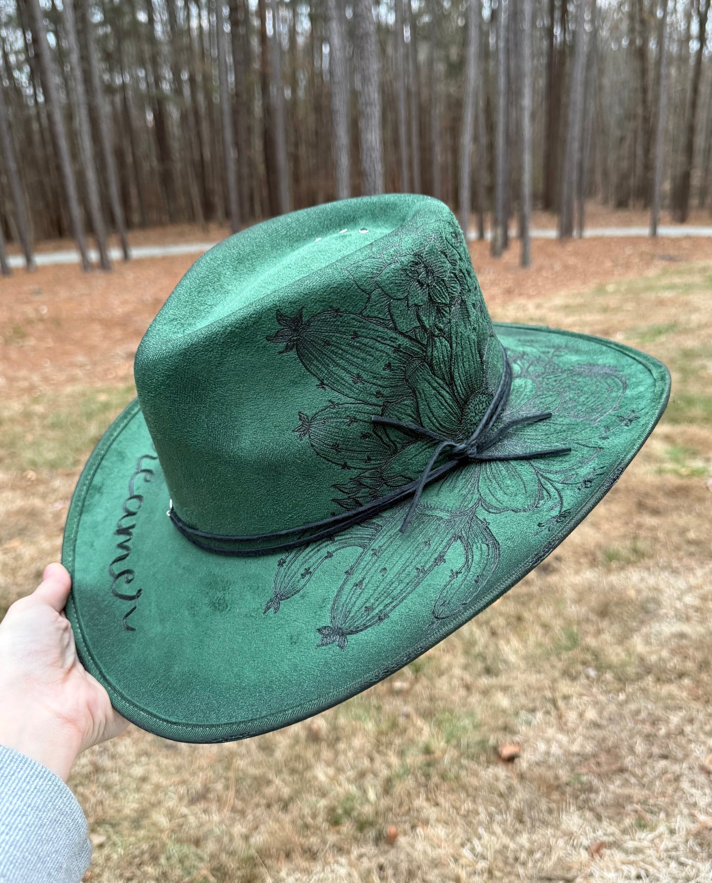 Hand Burned Suede Dreamer MEDIUM Emerald Cowgirl Hat