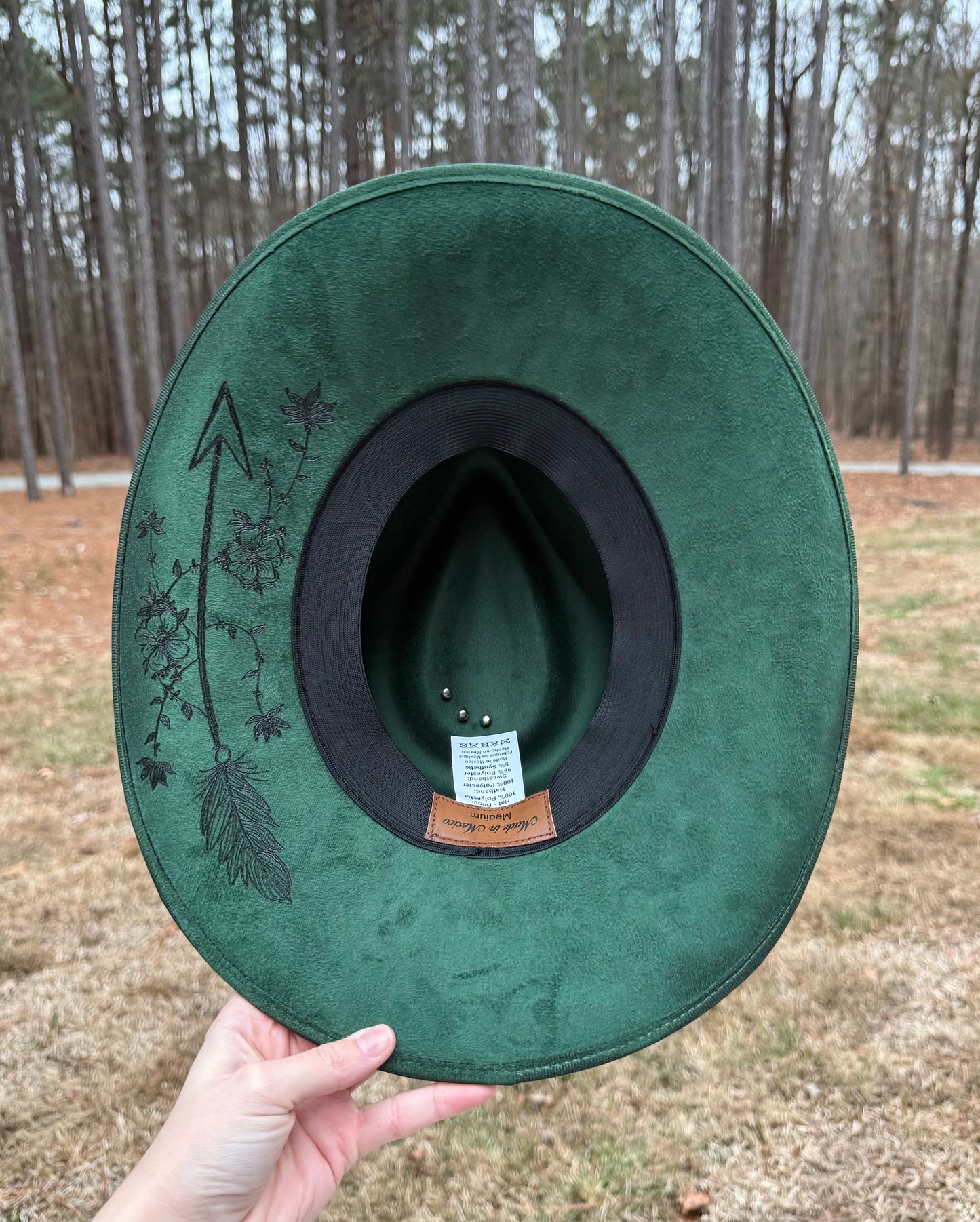 Hand Burned Suede Dreamer MEDIUM Emerald Cowgirl Hat