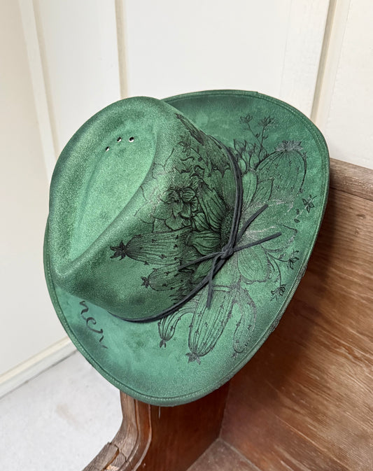 Hand Burned Suede Dreamer MEDIUM Emerald Cowgirl Hat