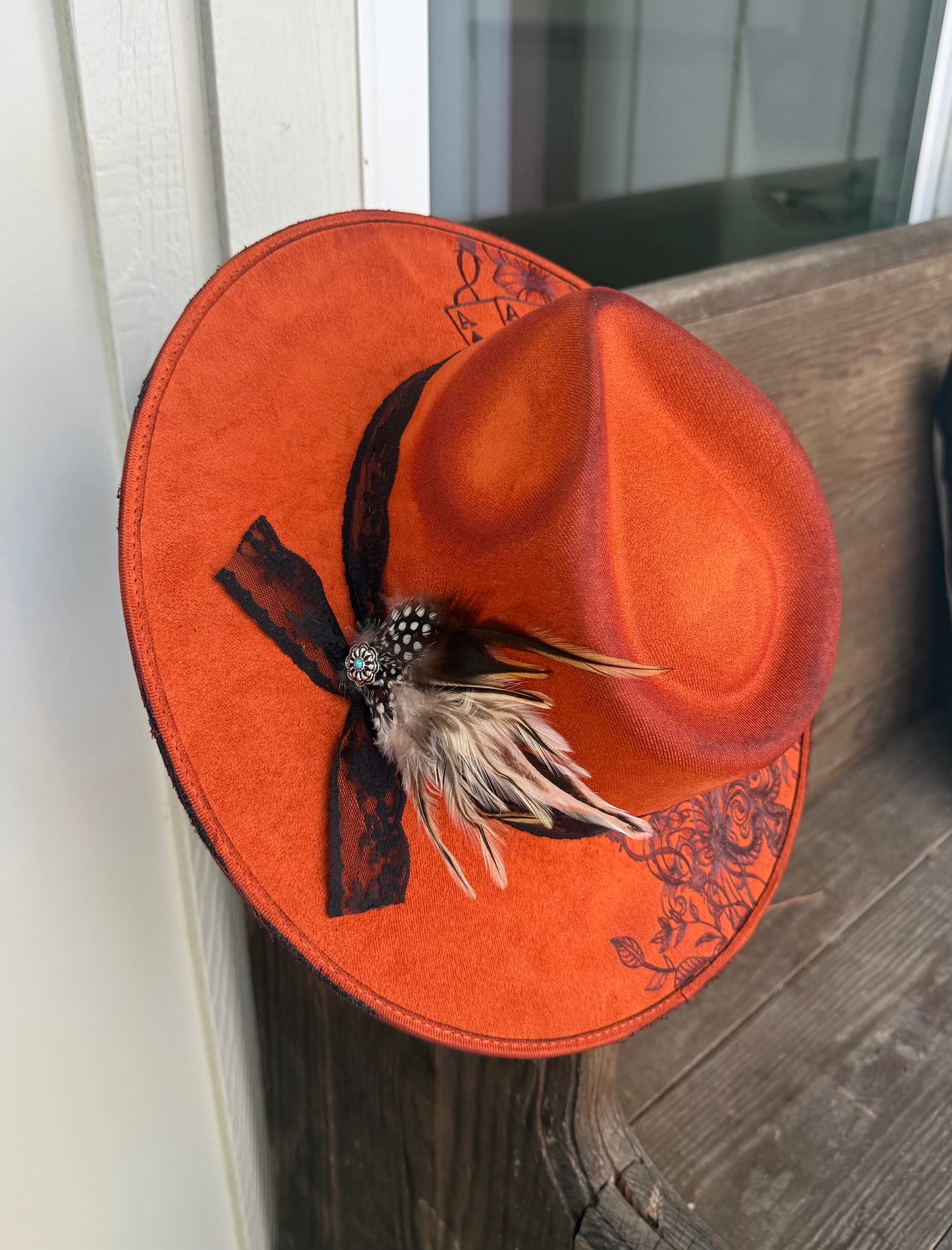 Hand Burned MEDIUM Lace Western Hat