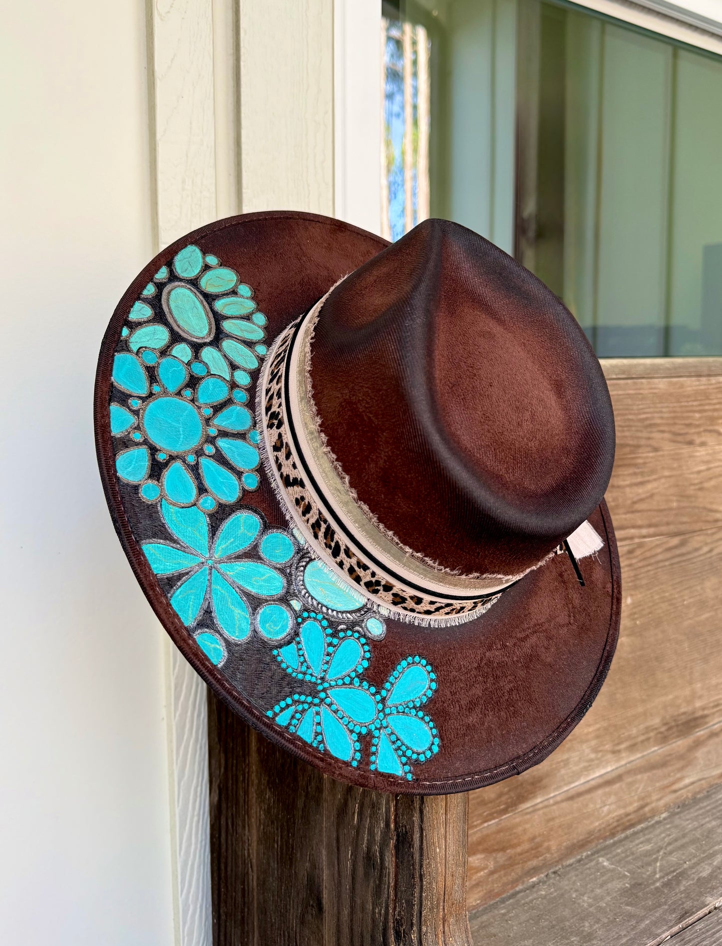 Vintage Turquoise Burned Distressed MEDIUM Hat