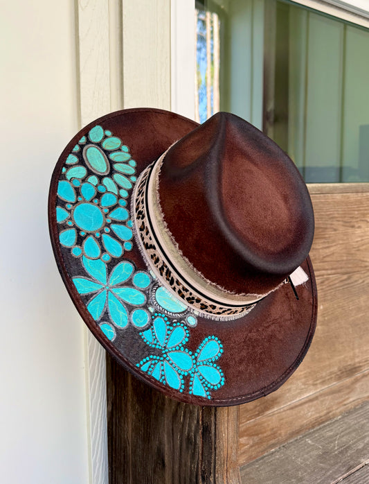 Vintage Turquoise Burned Distressed MEDIUM Hat