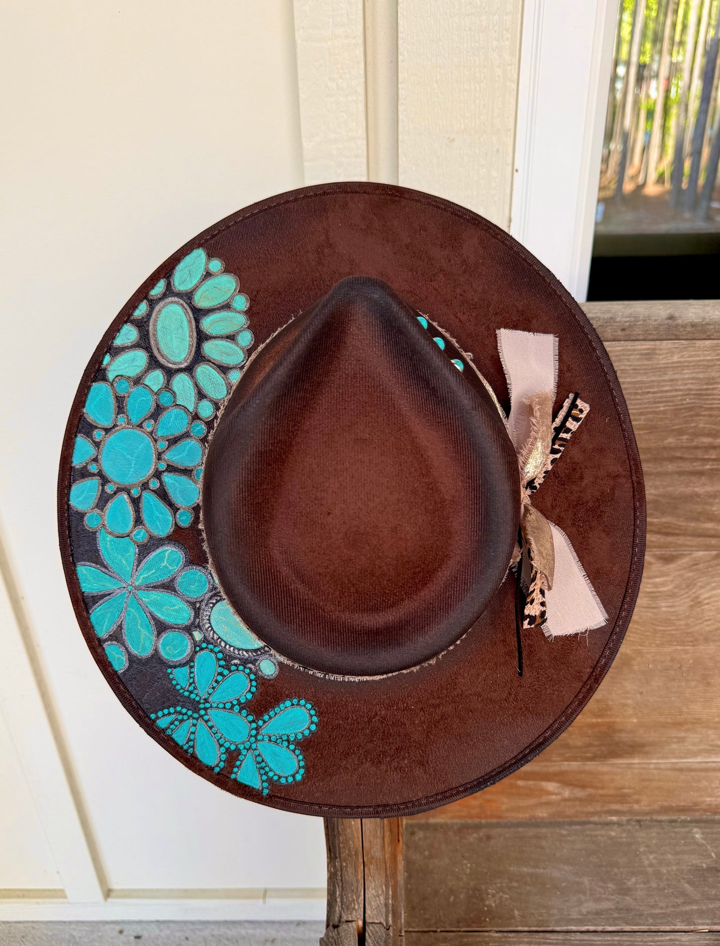 Vintage Turquoise Burned Distressed MEDIUM Hat