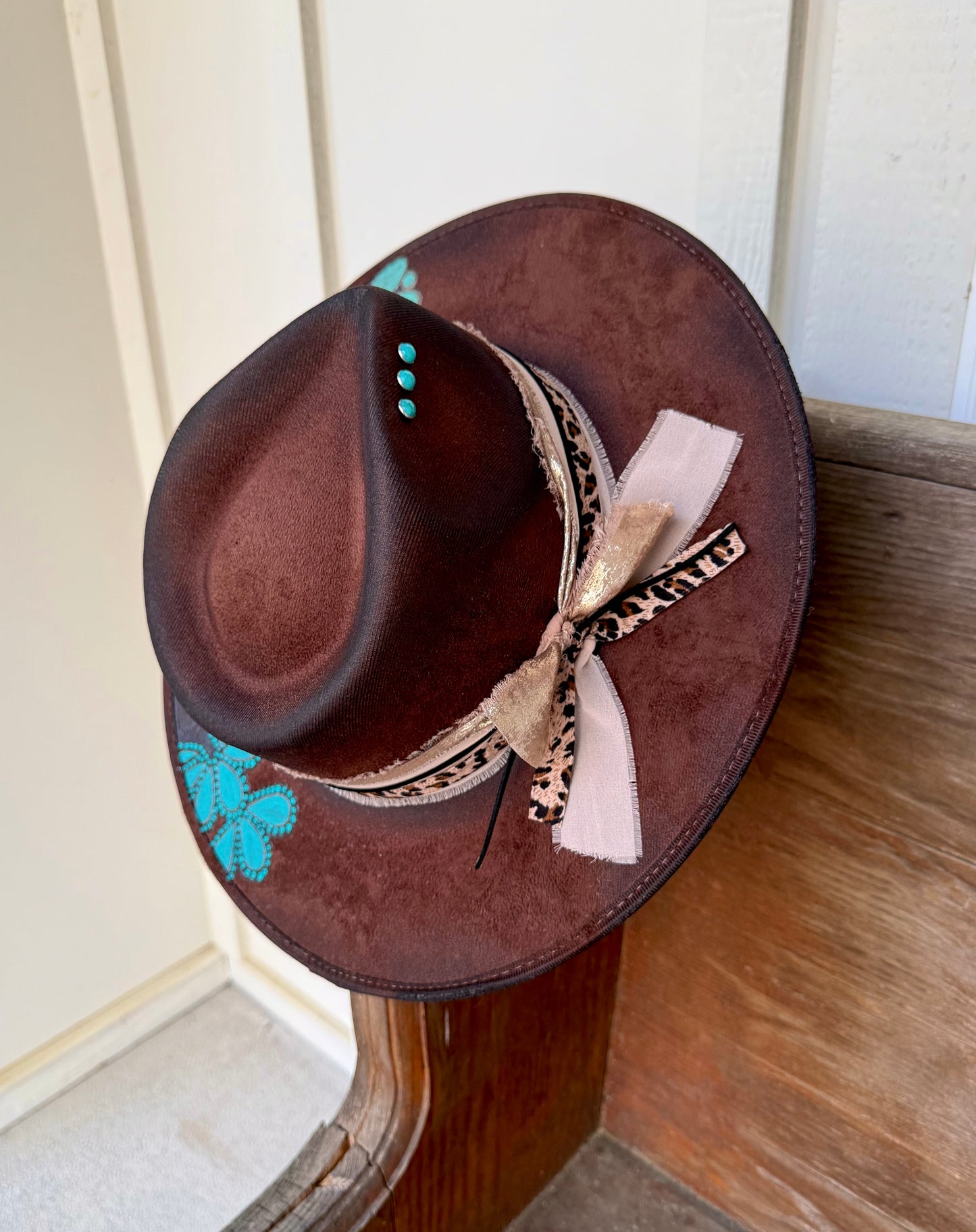 Vintage Turquoise Burned Distressed MEDIUM Hat