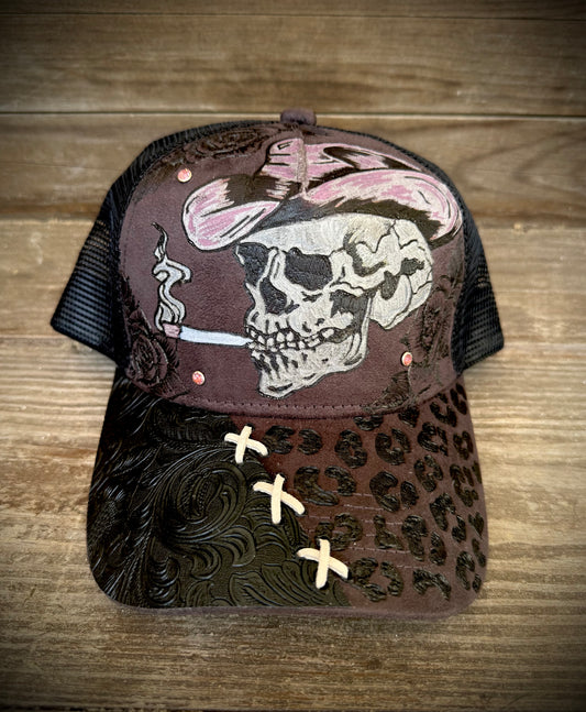 Cowboy Skull Burned Hat